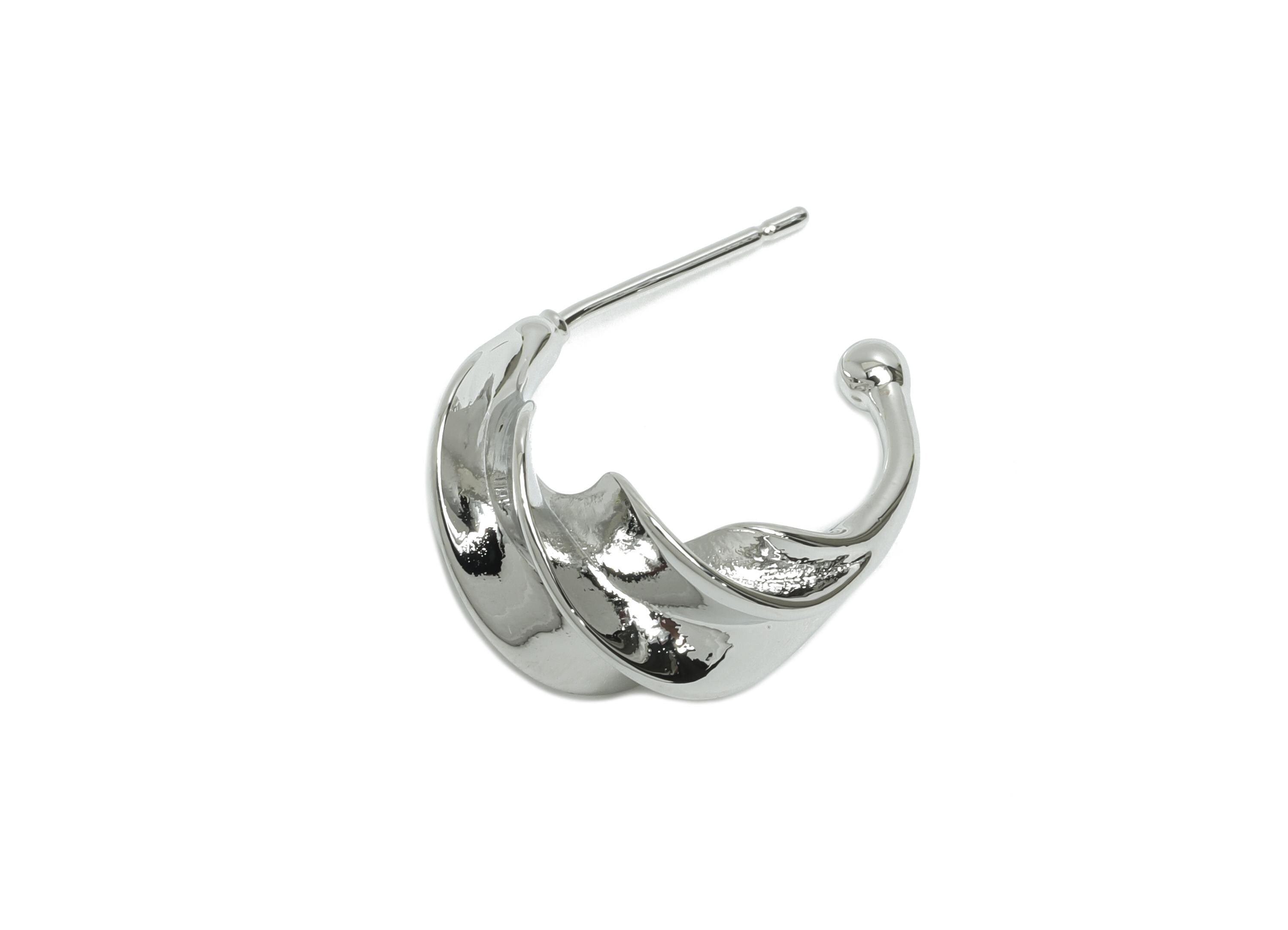 Brass C Earring Stud - Open Hoop Earring - White Twisted Ear Post - Twist Ball Earring - 18k Real White Gold - 18x16x10mm- RGP9439S - DOMEDBAZAAR