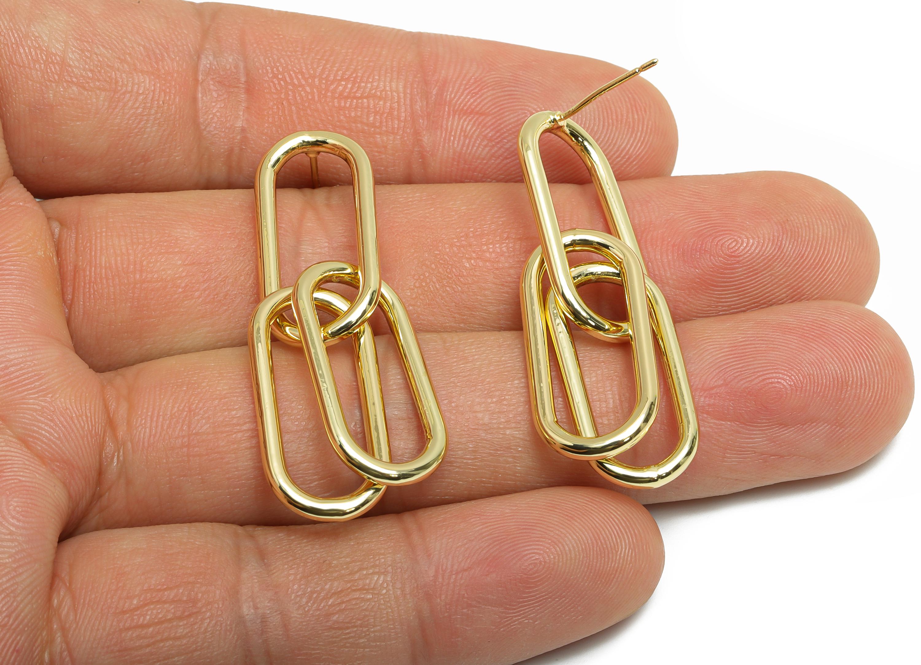 Oval Dangle Earring - Brass Chain Link Earring Post - Gold Dangle Minimalism Earring - 14K Real Gold Plated Brass -44x11.5x2mm - RGP9432-14 - DOMEDBAZAAR