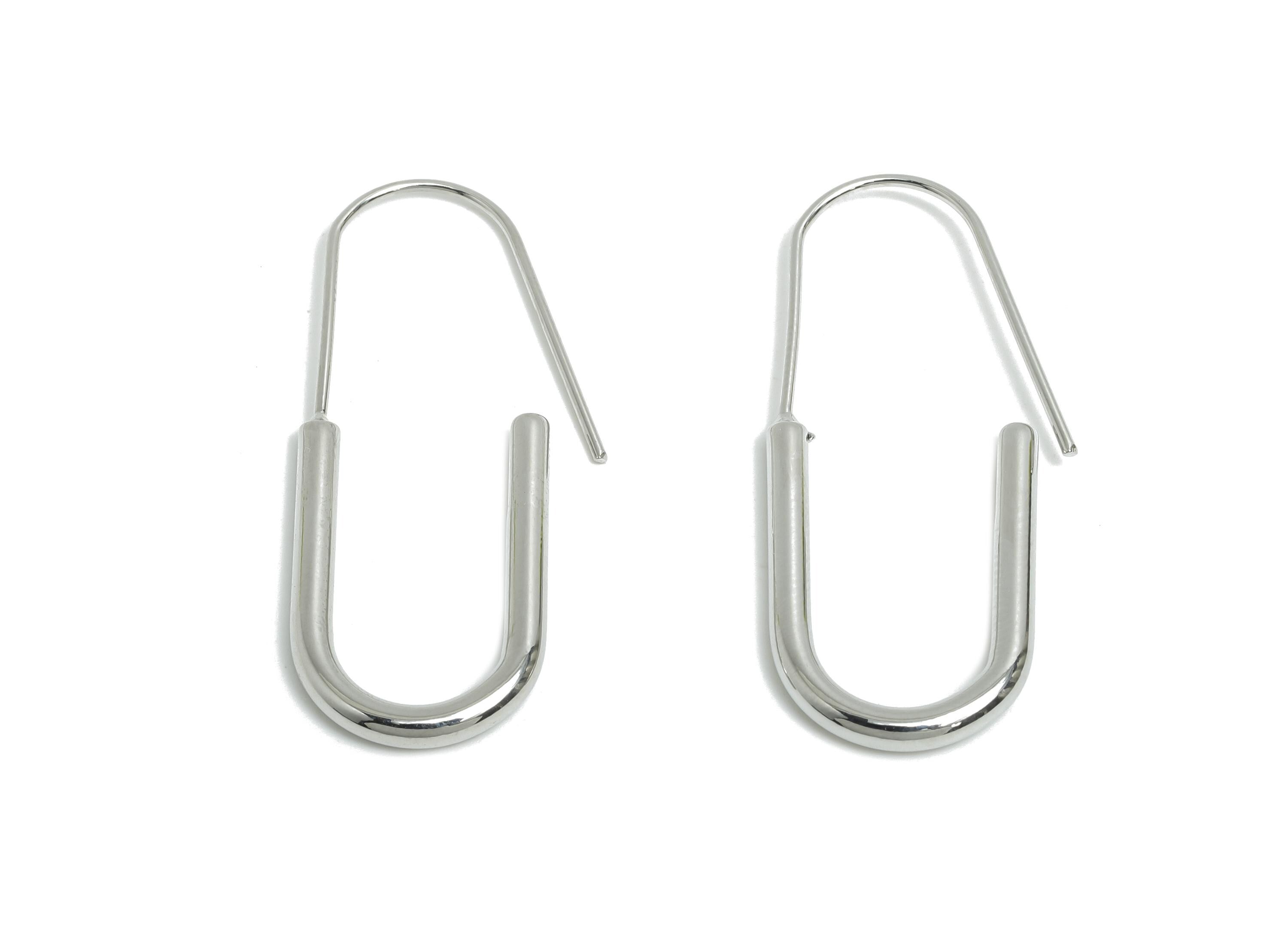 Brass U Shape Hoop Earring - Brass Hoop Earring Wire - White Minimalism Geometric Earring -18K Real White Gold Plated - 39x15x2.5mm-RGP9431S - DOMEDBAZAAR