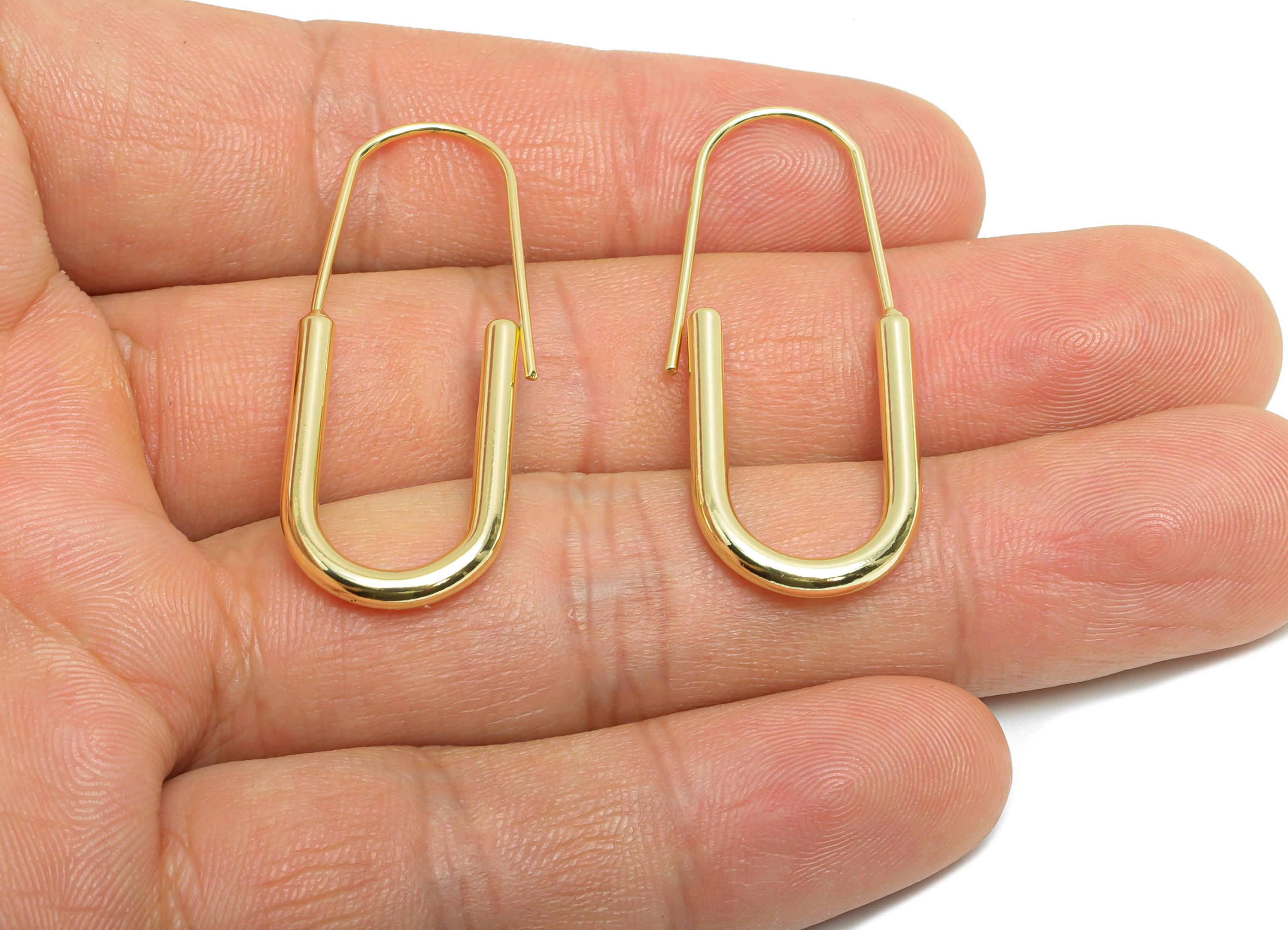Brass U Shape Hoop Earring - Brass Hoops Earring Wire - Gold Minimalism Geometric Earring -14K Real Gold Plated Brass - 39x15x2.5mm- RGP9431 - DOMEDBAZAAR