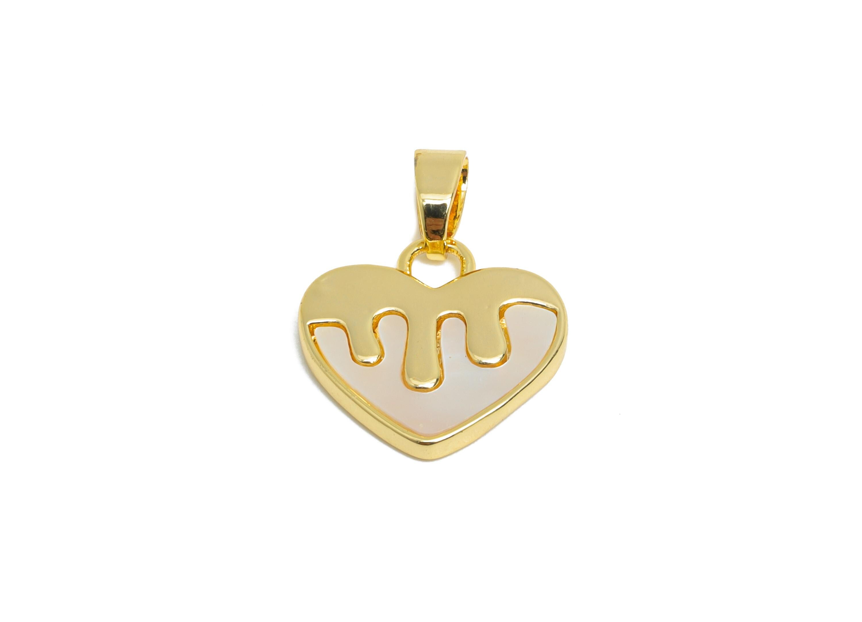 Brass Heart Earring Charm - Gold Heart Melting Seashell Pendant- Romantic Love Heart Charm - 18K Real Gold Plated - 14x13.47x1.9mm - RGP9540 - DOMEDBAZAAR