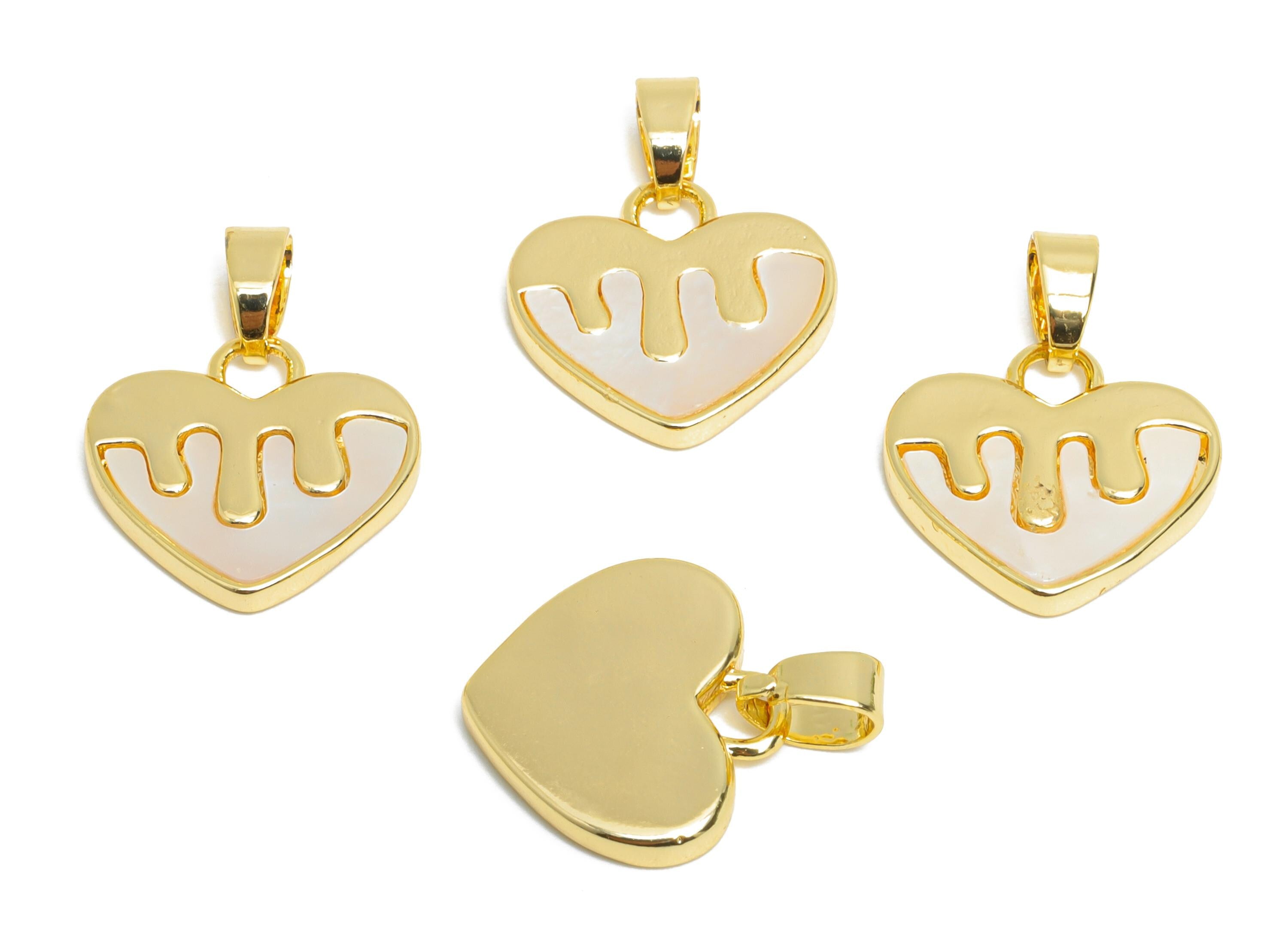 Brass Heart Earring Charm - Gold Heart Melting Seashell Pendant- Romantic Love Heart Charm - 18K Real Gold Plated - 14x13.47x1.9mm - RGP9540 - DOMEDBAZAAR