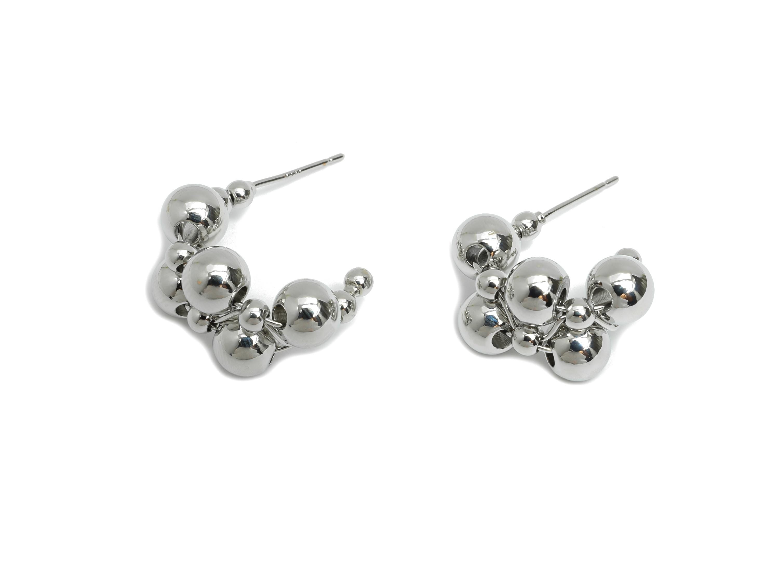 Silver Ball Cluster Earring Stud - Brass Bold Beaded Bubbles Earring - Geometric Cluster Jewelry -18K White Gold Plated -21x15x12mm-RGP9533S - DOMEDBAZAAR