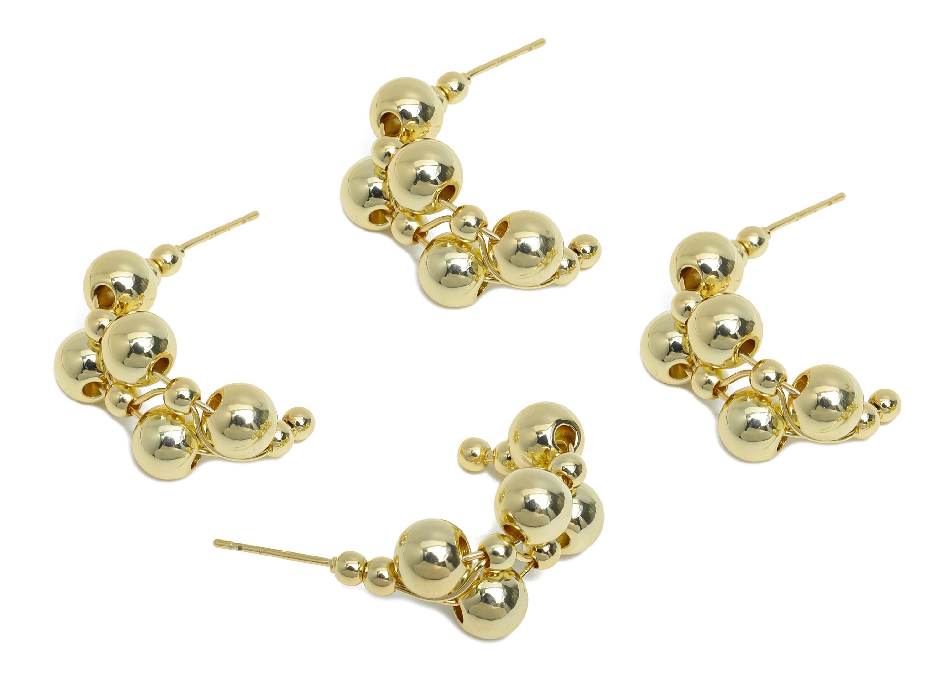 Gold Ball Cluster Earring Stud - Brass Bold Beaded Bubbles Earring Post - Geometric Cluster Jewelry -14K Gold Plated -21x15x12mm -RGP9533-14 - DOMEDBAZAAR