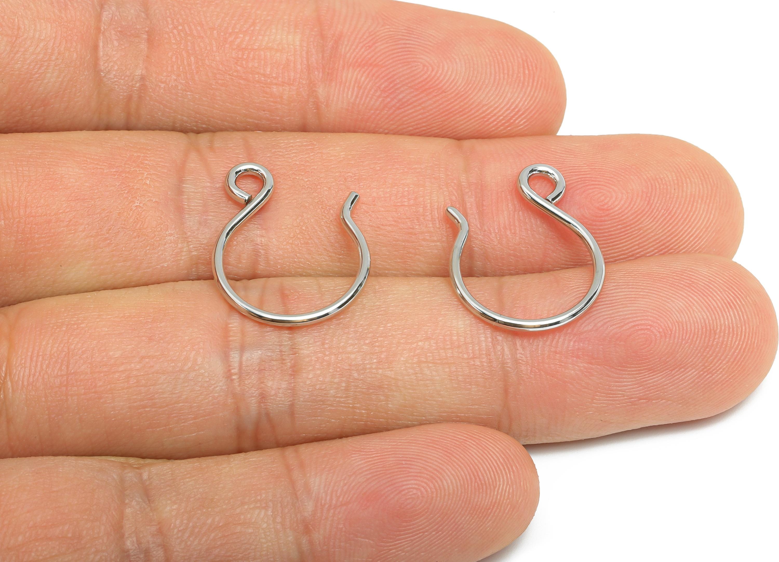 Brass Wire Hook - Metal Earring Wire Hook for Jewelry Making - Silver Hook Ear Wire for Earring -18K White Gold Plated -19x15x1.2mm-RGP9559S - DOMEDBAZAAR