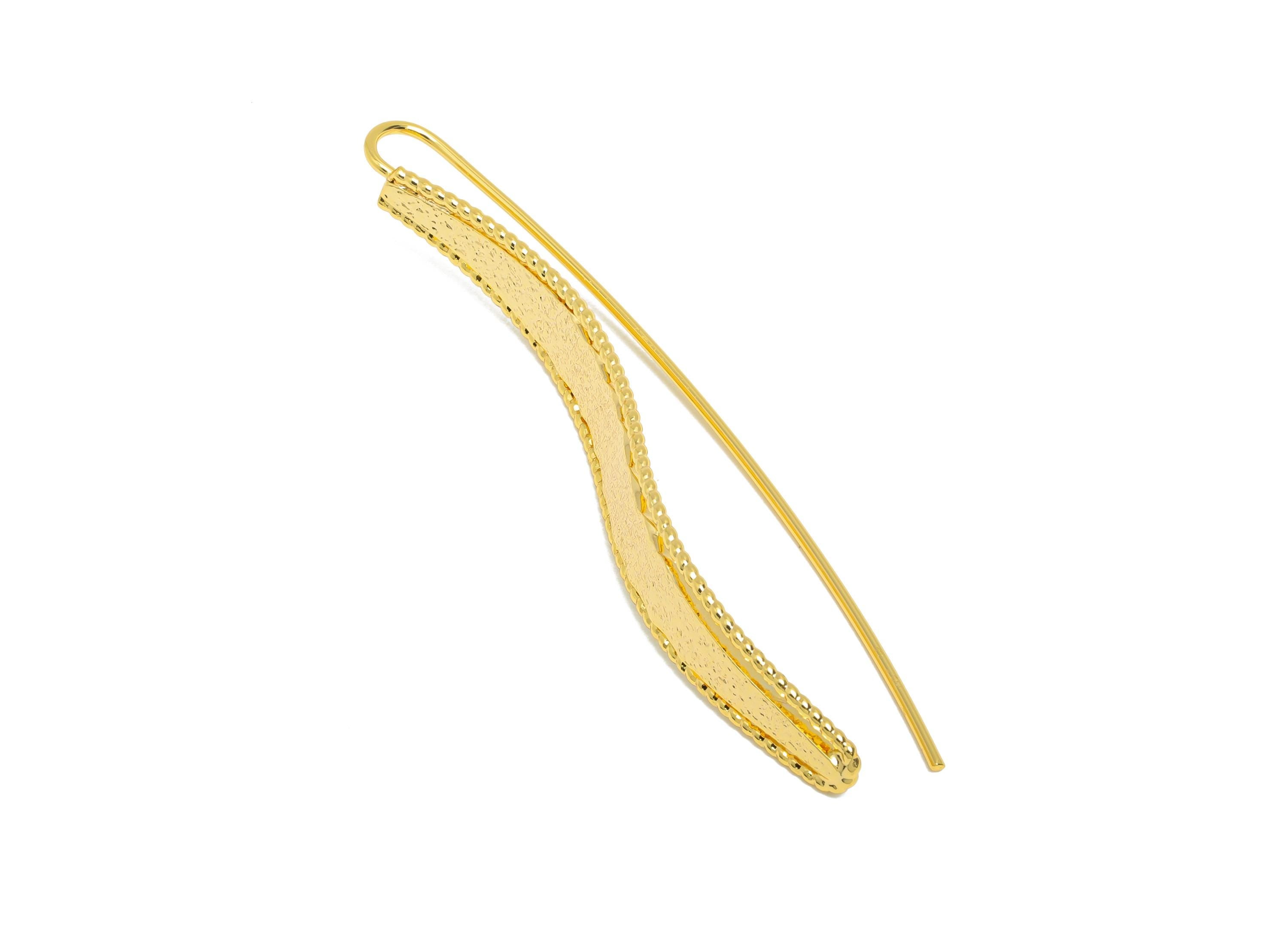 Brass Curved Earrings Wire - Hammered Wave Earrings Wire - Gold Minimalism Long Earrings -18K Real Gold Plated Brass - 53x7x1.2mm - RGP9427 - DOMEDBAZAAR