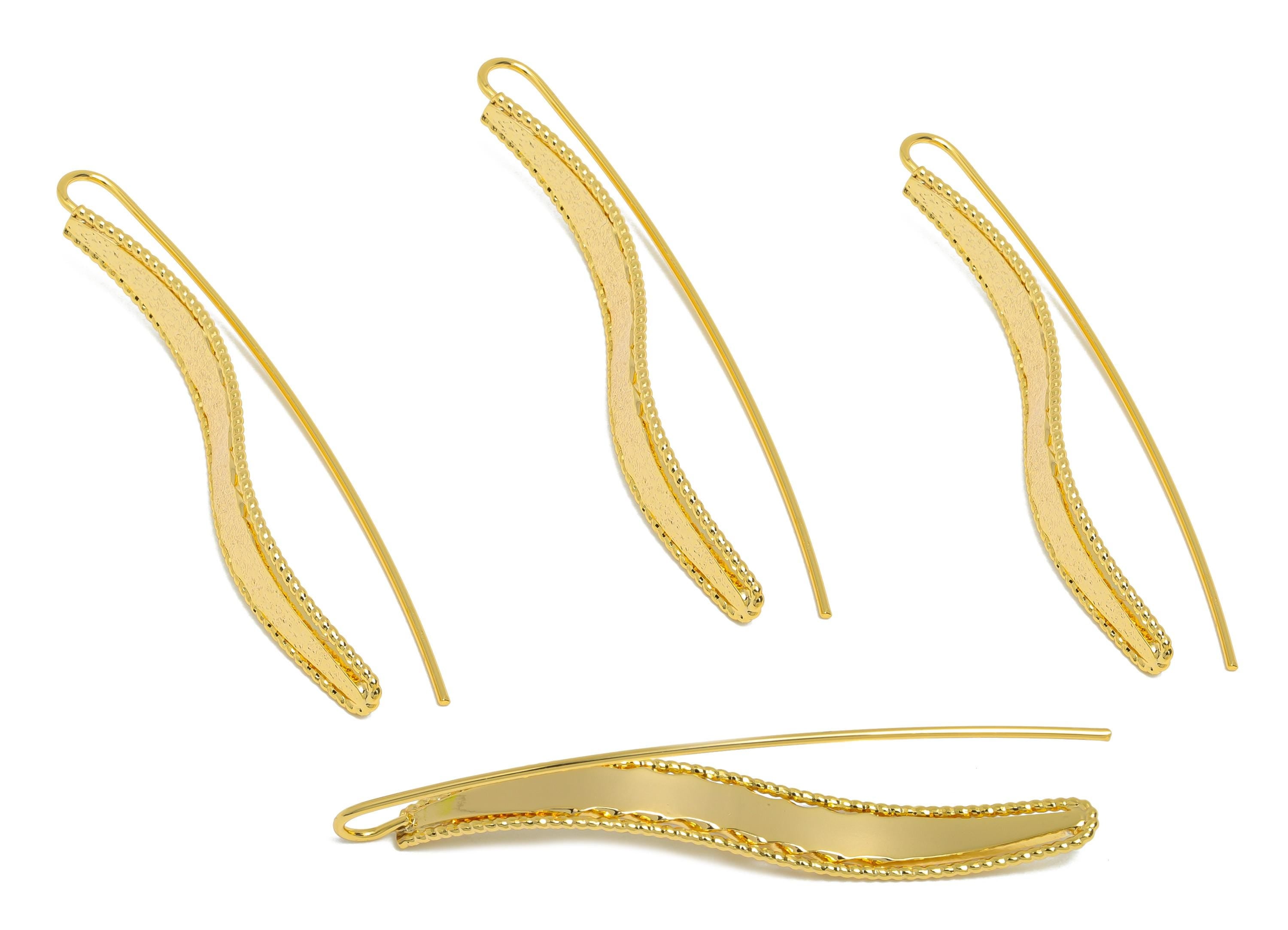 Brass Curved Earrings Wire - Hammered Wave Earrings Wire - Gold Minimalism Long Earrings -18K Real Gold Plated Brass - 53x7x1.2mm - RGP9427 - DOMEDBAZAAR
