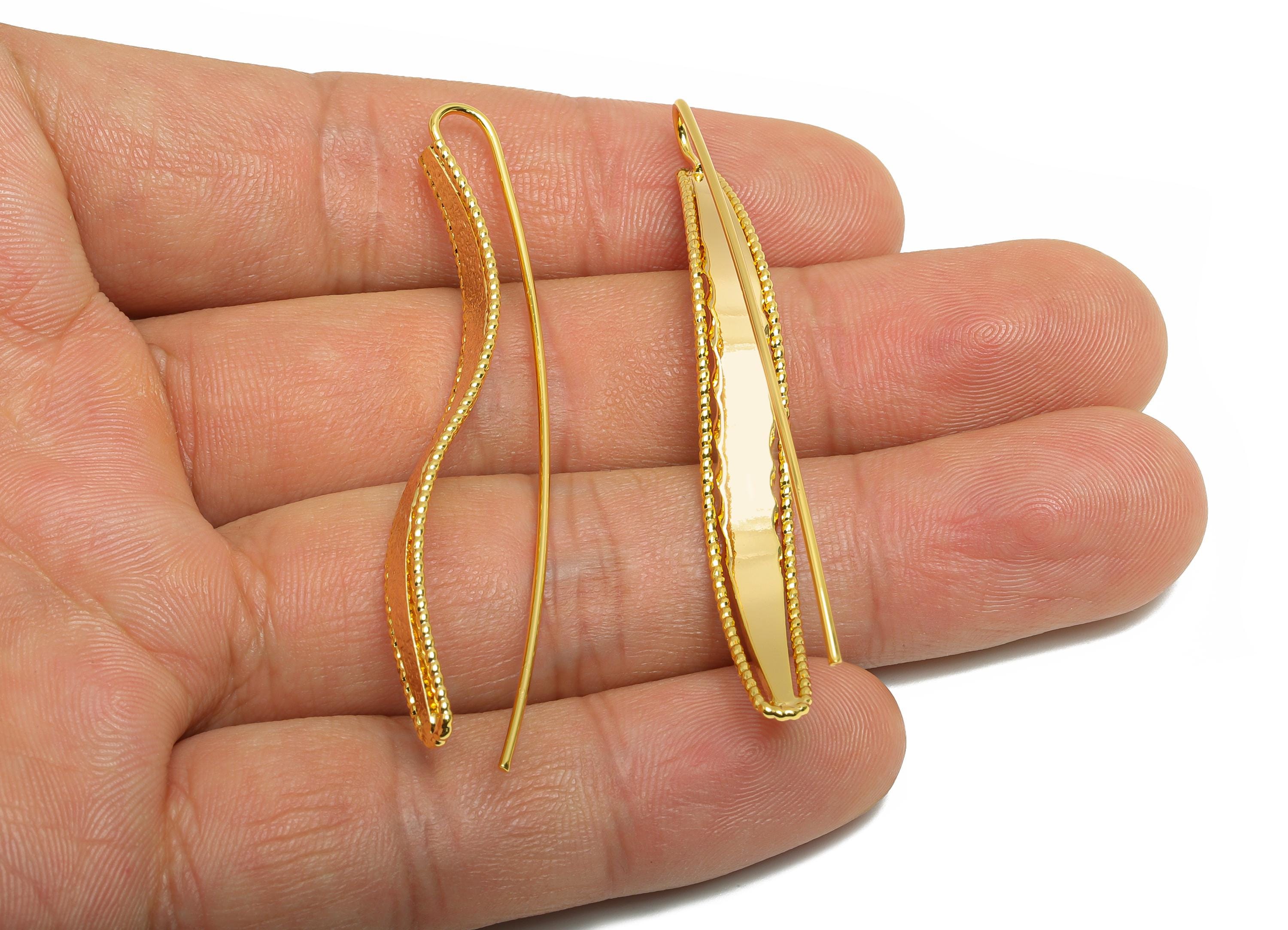 Brass Curved Earrings Wire - Hammered Wave Earrings Wire - Gold Minimalism Long Earrings -18K Real Gold Plated Brass - 53x7x1.2mm - RGP9427 - DOMEDBAZAAR