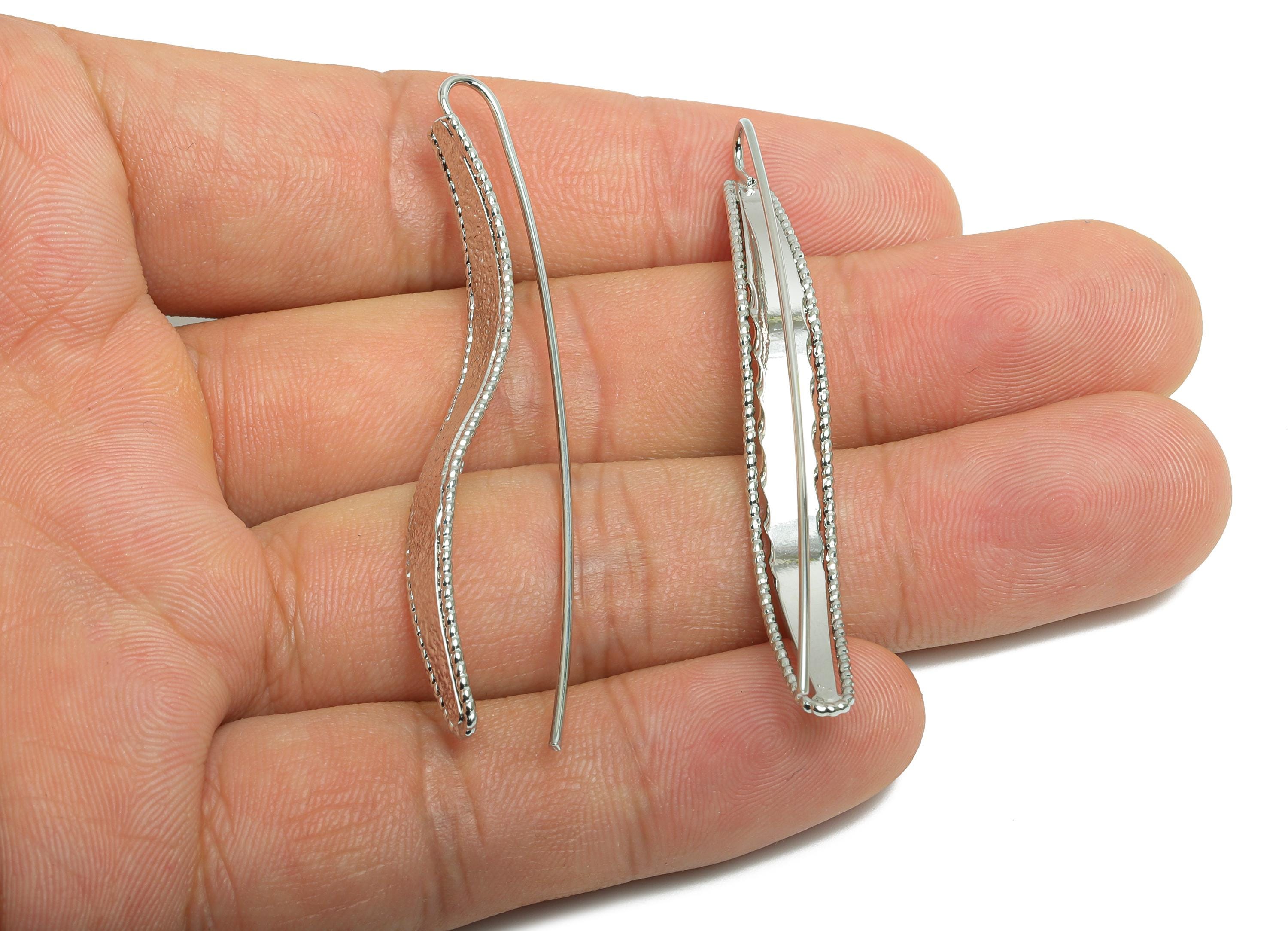 Brass Curved Earring Wire - Hammered Wave Earrings Wire - White Minimalism Long Earrings -18K Real White Gold Plated - 53x7x1.2mm - RGP9427S - DOMEDBAZAAR