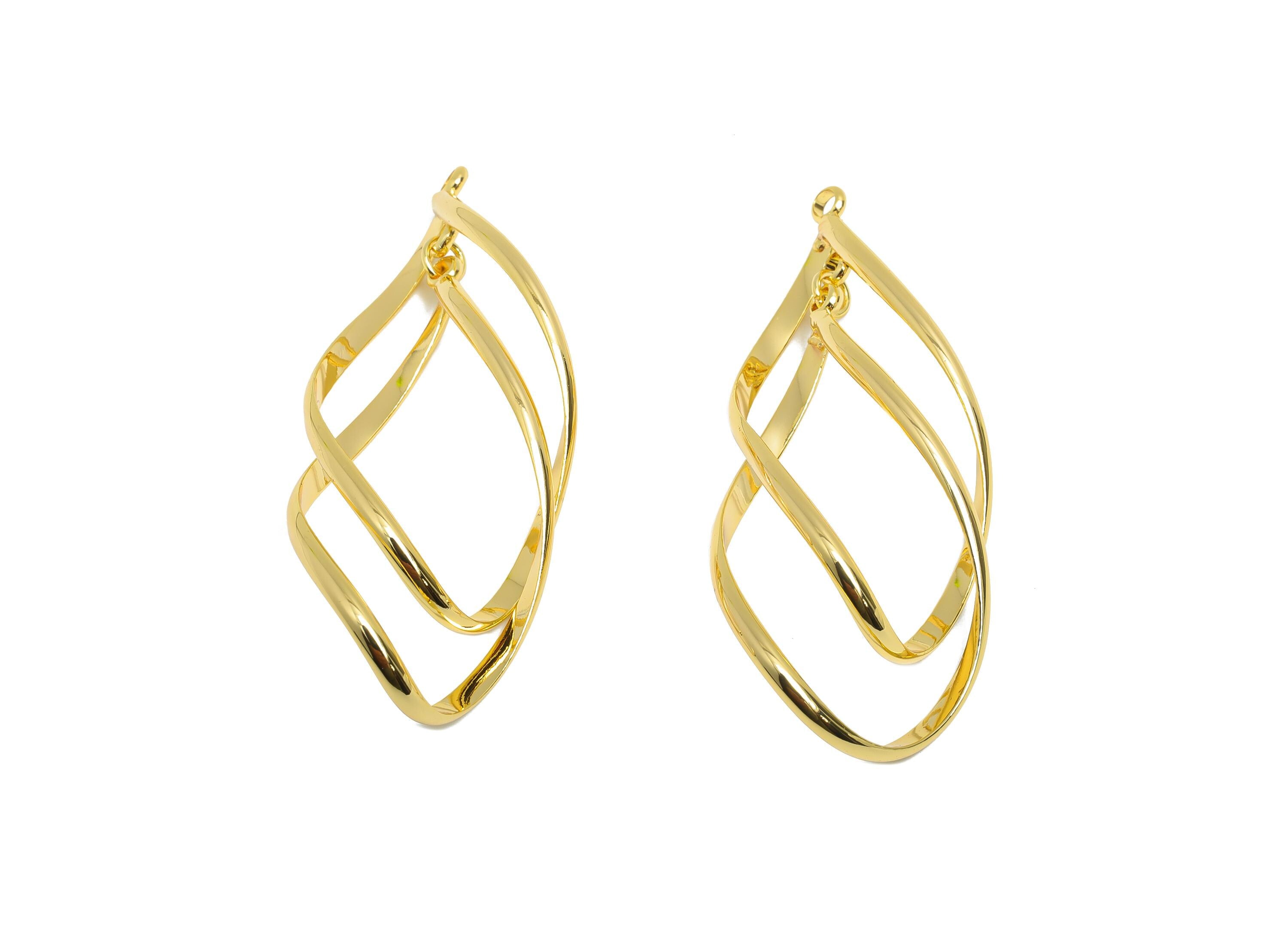 Brass Twisted Hoop Pendant - Gold Double Loop Earring Charm - Interlock Geometric Pendant - 18K Real Gold-Plated Brass - 43x20x1mm - RGP9441 - DOMEDBAZAAR