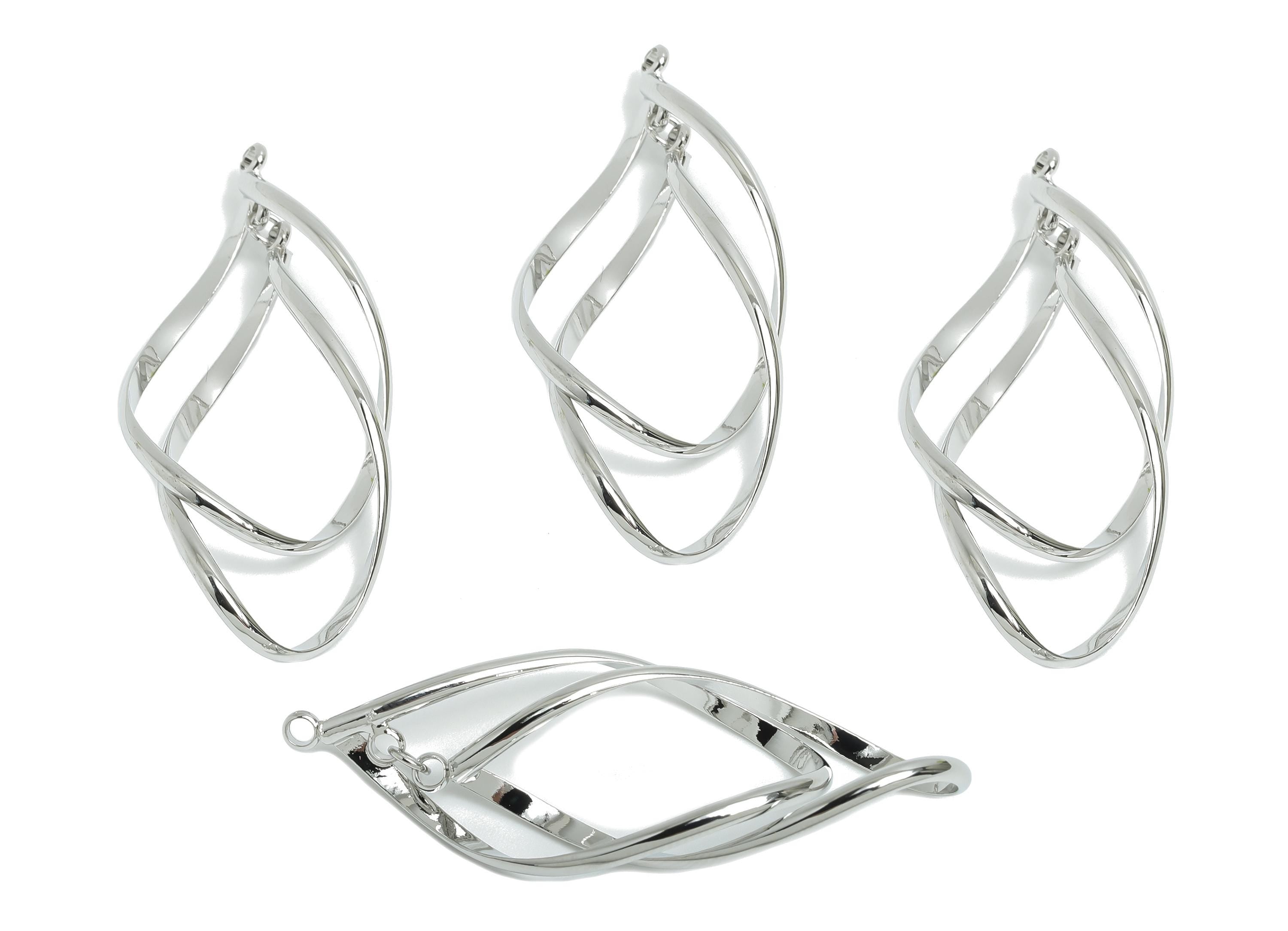 Brass Twisted Hoop Pendant - White Double Loop Earring Charm - Interlock Geometric Charm - 18K Real White Gold-Plated - 43x20x1mm - RGP9441S - DOMEDBAZAAR