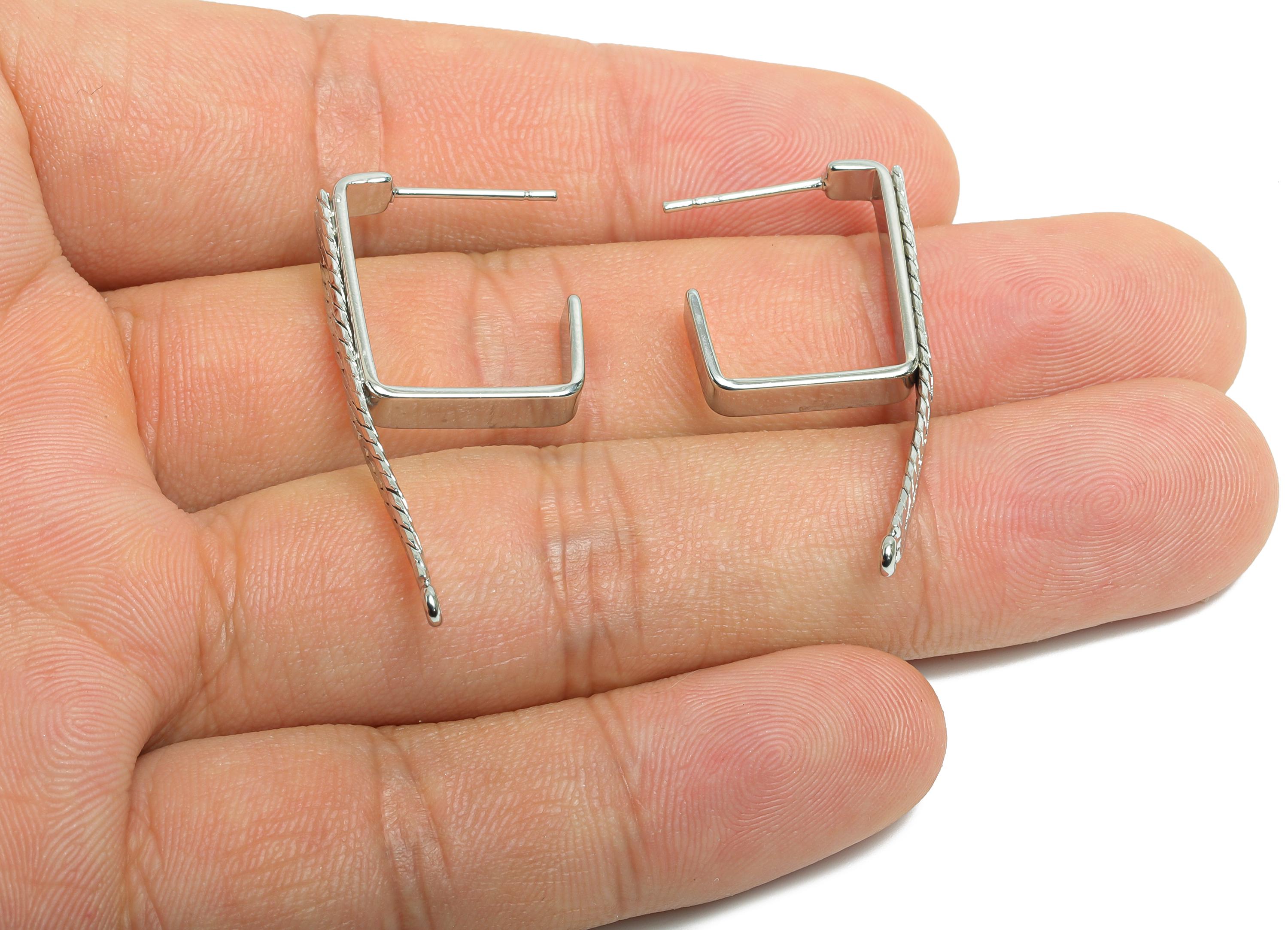 Brass Square Hoop Earring Connector- White Textured Earring Post - Snake Chain Geometric Earring - 18K White Gold-Plated -37x4x2mm -RGP9445S - DOMEDBAZAAR