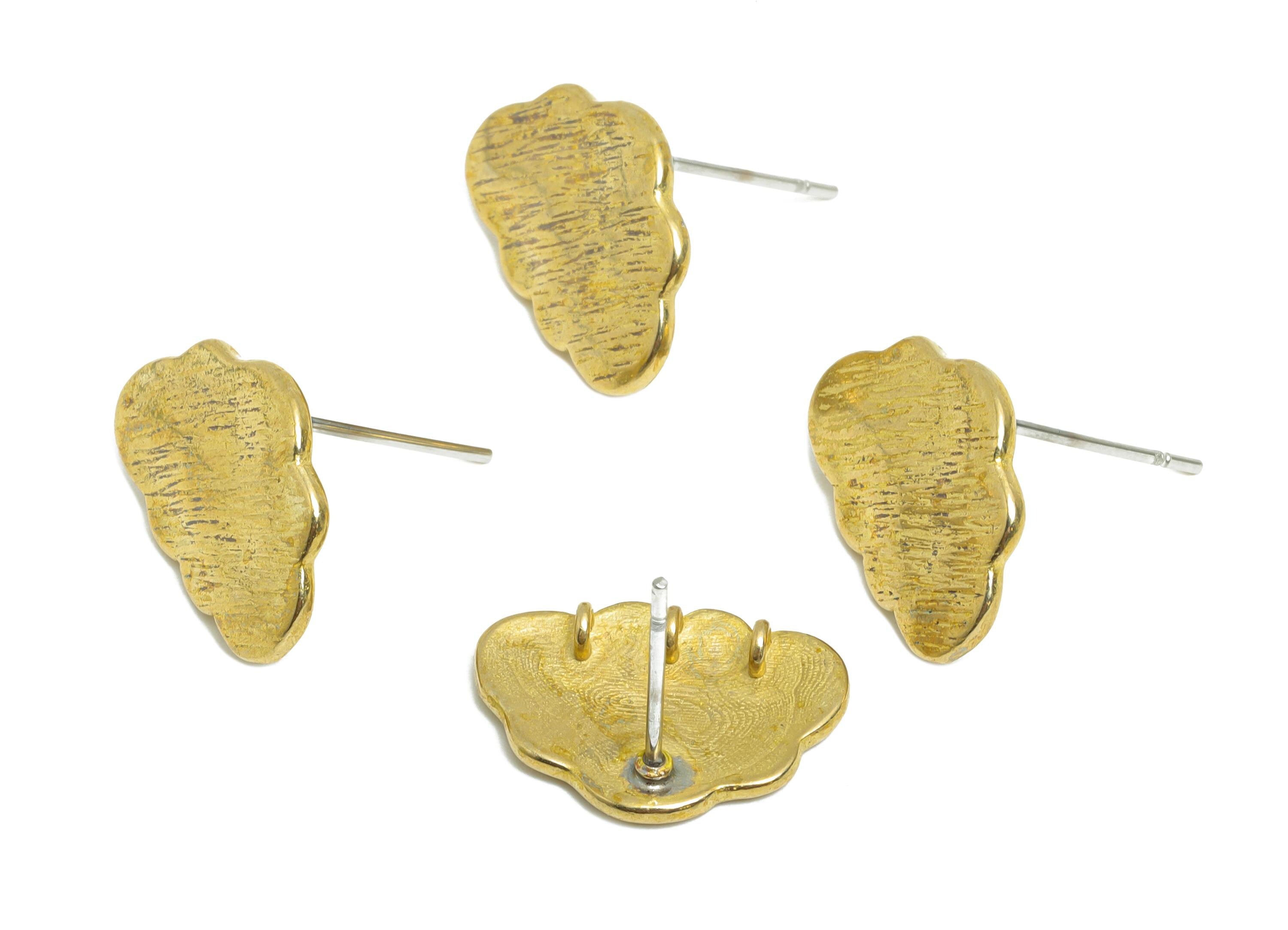 Brass Cloud Earring Stud - Raw Brass Textured Earring With Loop - Artisan Earring Design - Drop Charm Earring Base - 15x11x1.09mm - PP11033 - DOMEDBAZAAR