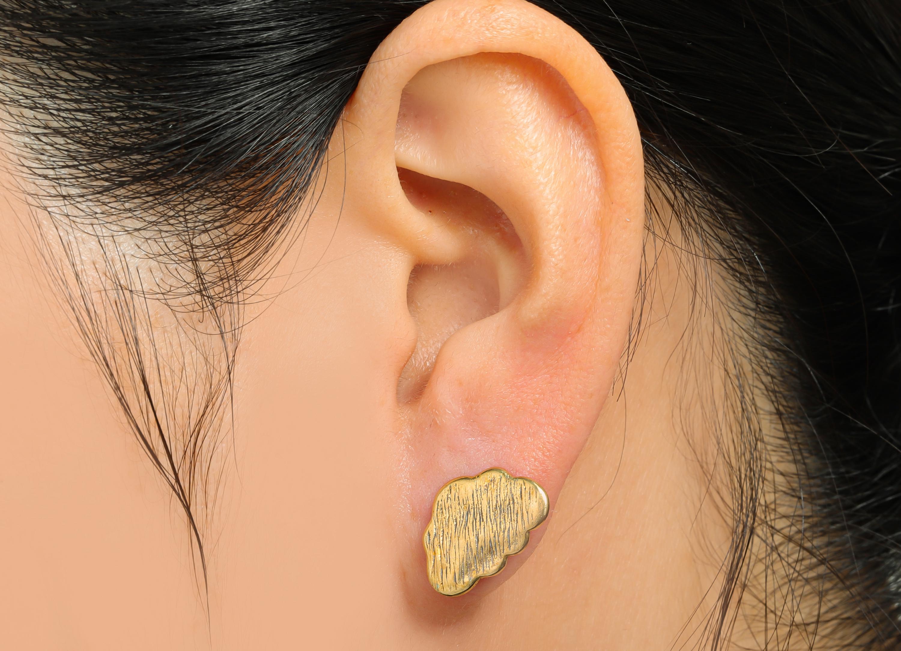 Brass Cloud Earring Stud - Raw Brass Textured Earring With Loop - Artisan Earring Design - Drop Charm Earring Base - 15x11x1.09mm - PP11033 - DOMEDBAZAAR