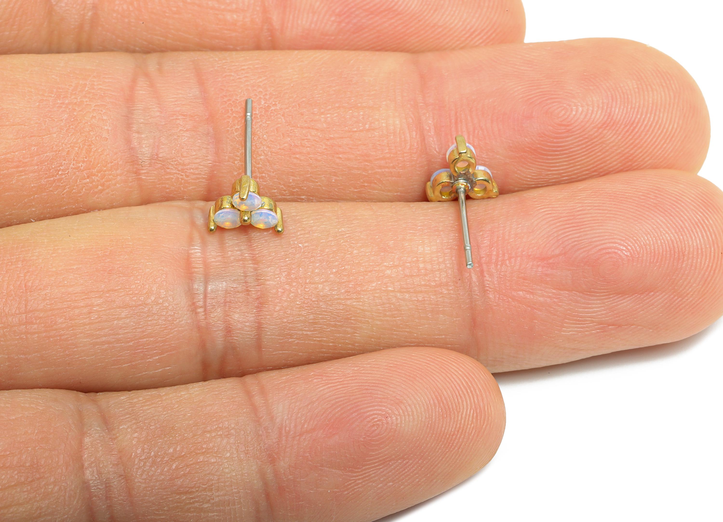 Opal Cluster Earring - Raw Brass Boho Chic Earring - Dainty Gem Minimalist Earring Stud - Shimmering Opal Jewelry - 6.41x6.41x3mm - PP11028 - DOMEDBAZAAR
