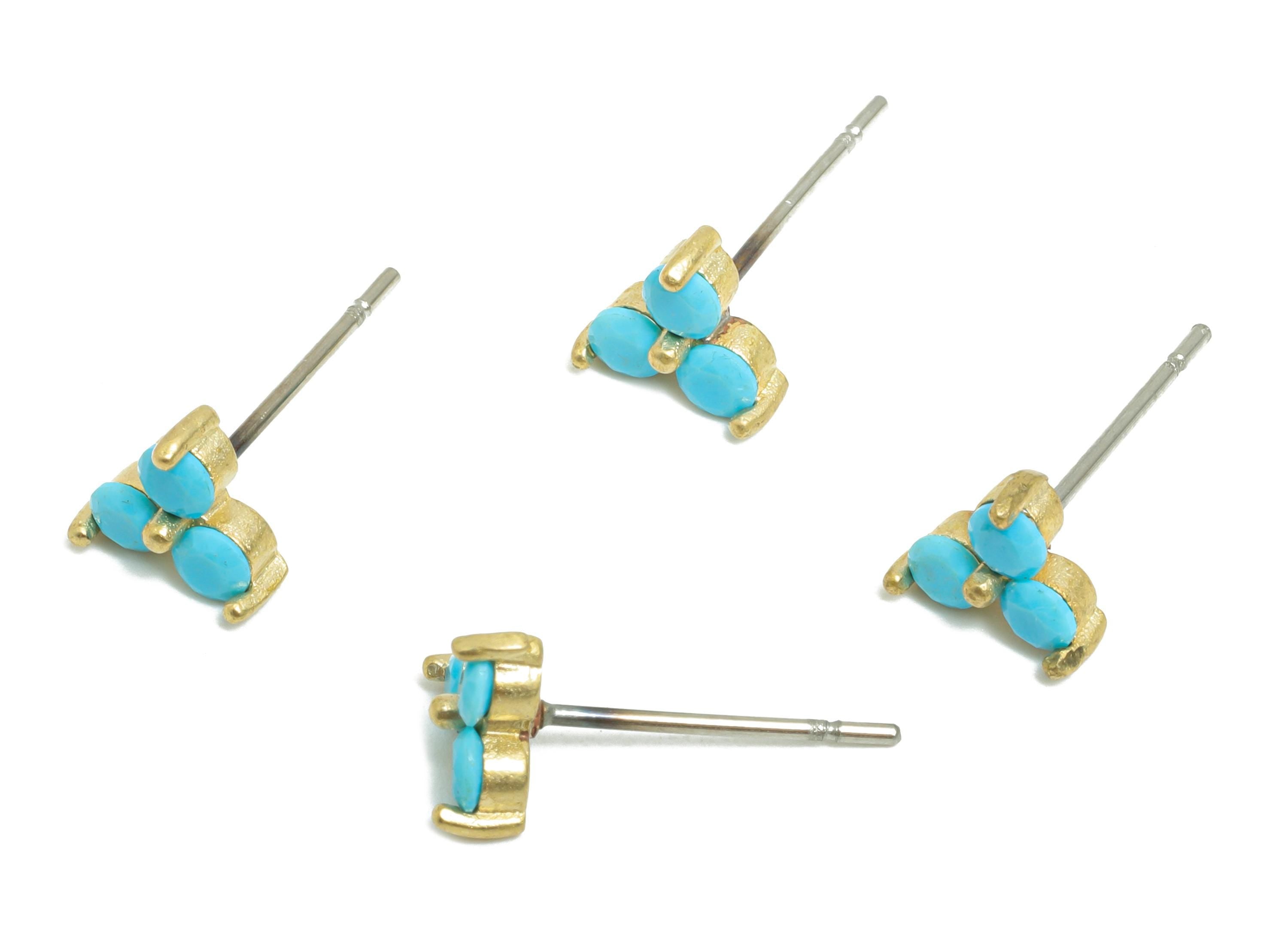 Blue Turquoise Earring - Raw Brass Boho Chic Earring - Dainty Gem Minimalist Earring Stud - Brass Triangle Tiny Earring - 6x6x3mm - PP11026 - DOMEDBAZAAR