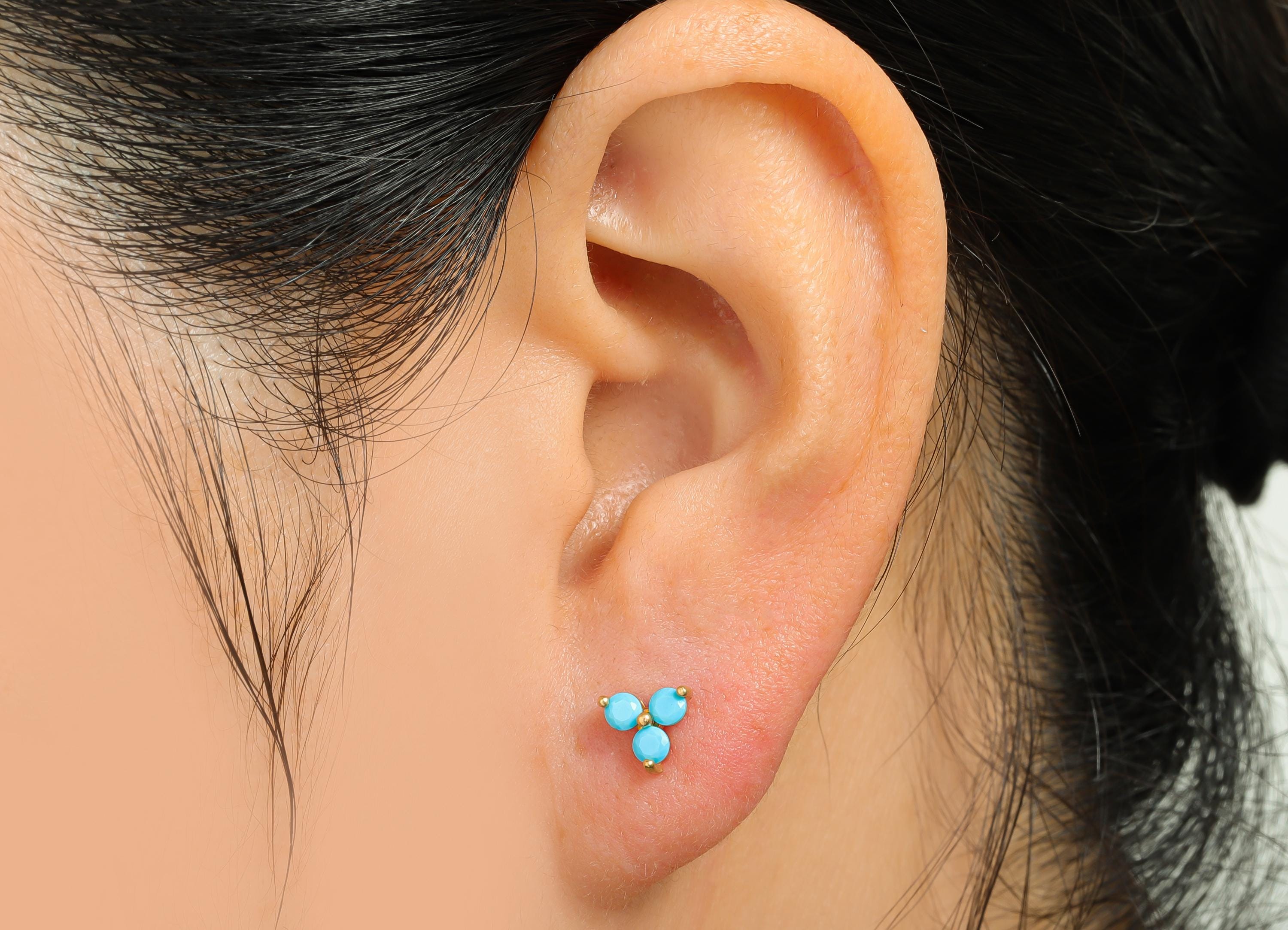 Blue Turquoise Earring - Raw Brass Boho Chic Earring - Dainty Gem Minimalist Earring Stud - Brass Triangle Tiny Earring - 6x6x3mm - PP11026 - DOMEDBAZAAR