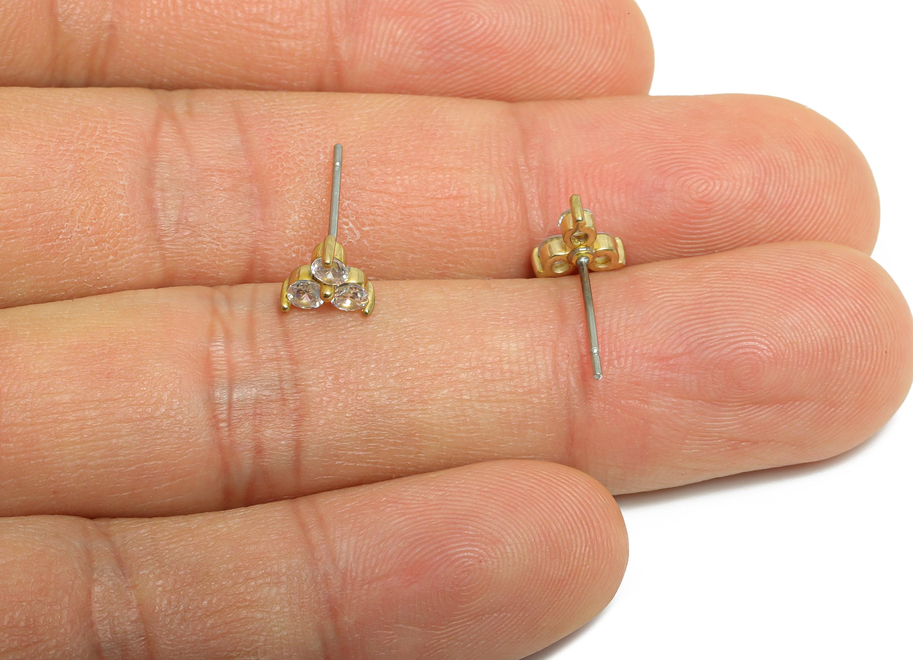 Brass Zircon Earring - Raw Brass Boho Chic Earring - Modern Shimmering Earring Stud - Triangle Tiny Earring - 6x6x3mm - PP11027 - DOMEDBAZAAR