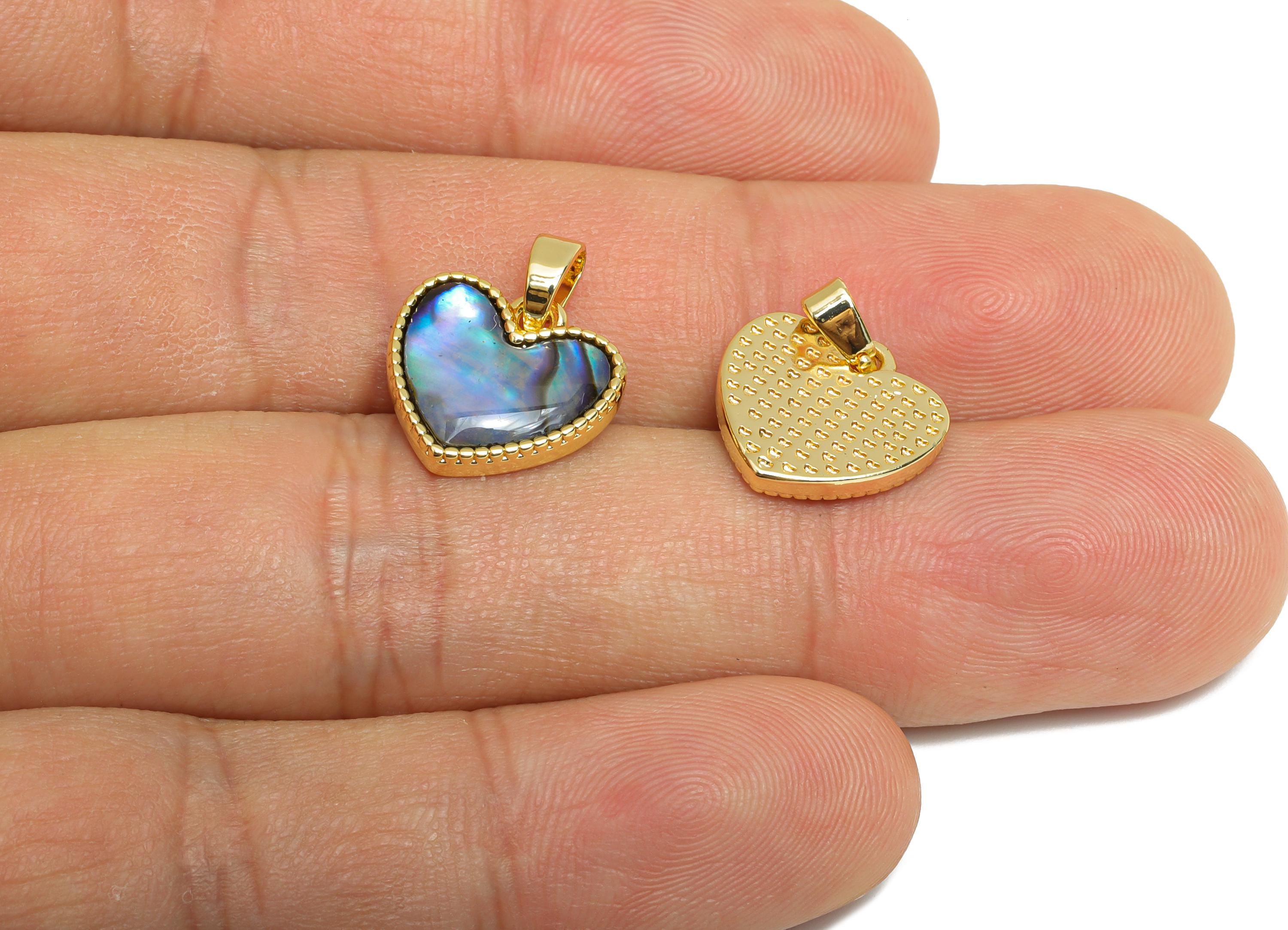 Brass Heart Earring Charm - Gold Abalone Shell Pendant for Necklace - Refined Love Heart Charm - 18K Gold-Plated - 16.7x13.2x2.7mm -RGP9538 - DOMEDBAZAAR