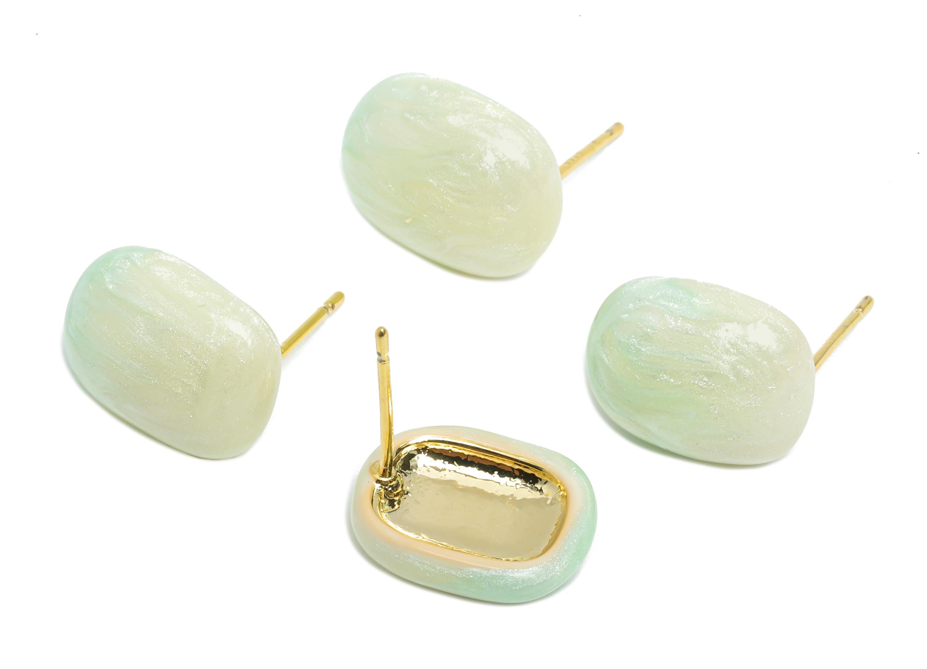 Oval Enamel Earring Stud - Brass Chic Oval Stud Earring - Minimalist Enamel Earring Post- 18K Real Gold Plated -13.58x10.72x0.74mm -RGP9608C - DOMEDBAZAAR