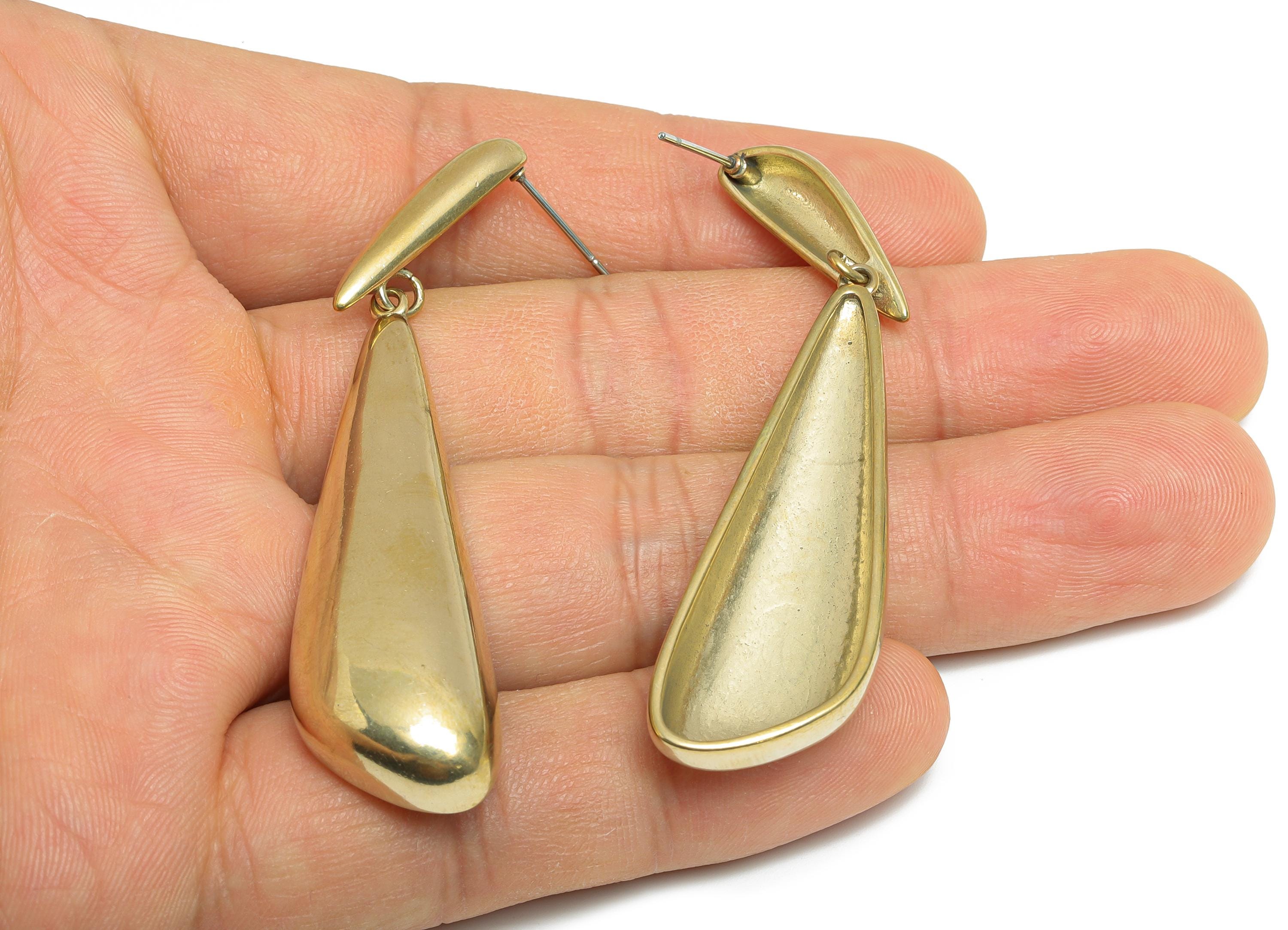 Brass Dangle Earring - Raw Brass Teardrop Earring - Timeless Dangle Brass Chic Drop Earring Stud - Modern Statement - 64x15x6mm - PP11048 - DOMEDBAZAAR