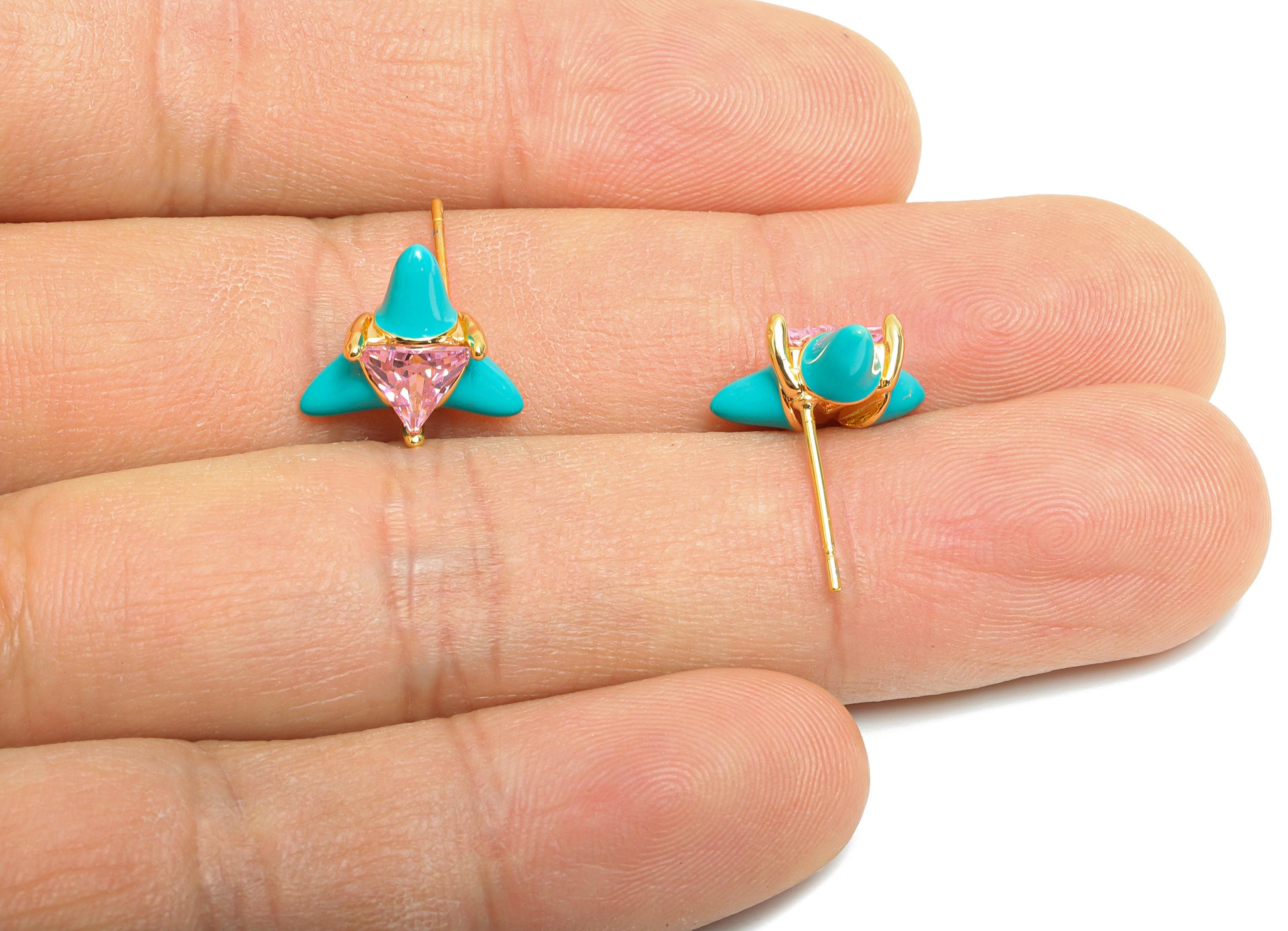 Chic Triangle Stud Earring - Brass Enamel Bold Geometric Earring - Vibrant Cubic Zircon Jewelry - 18k Real Gold Plated - 12x12x5mm-RGP10389A - DOMEDBAZAAR