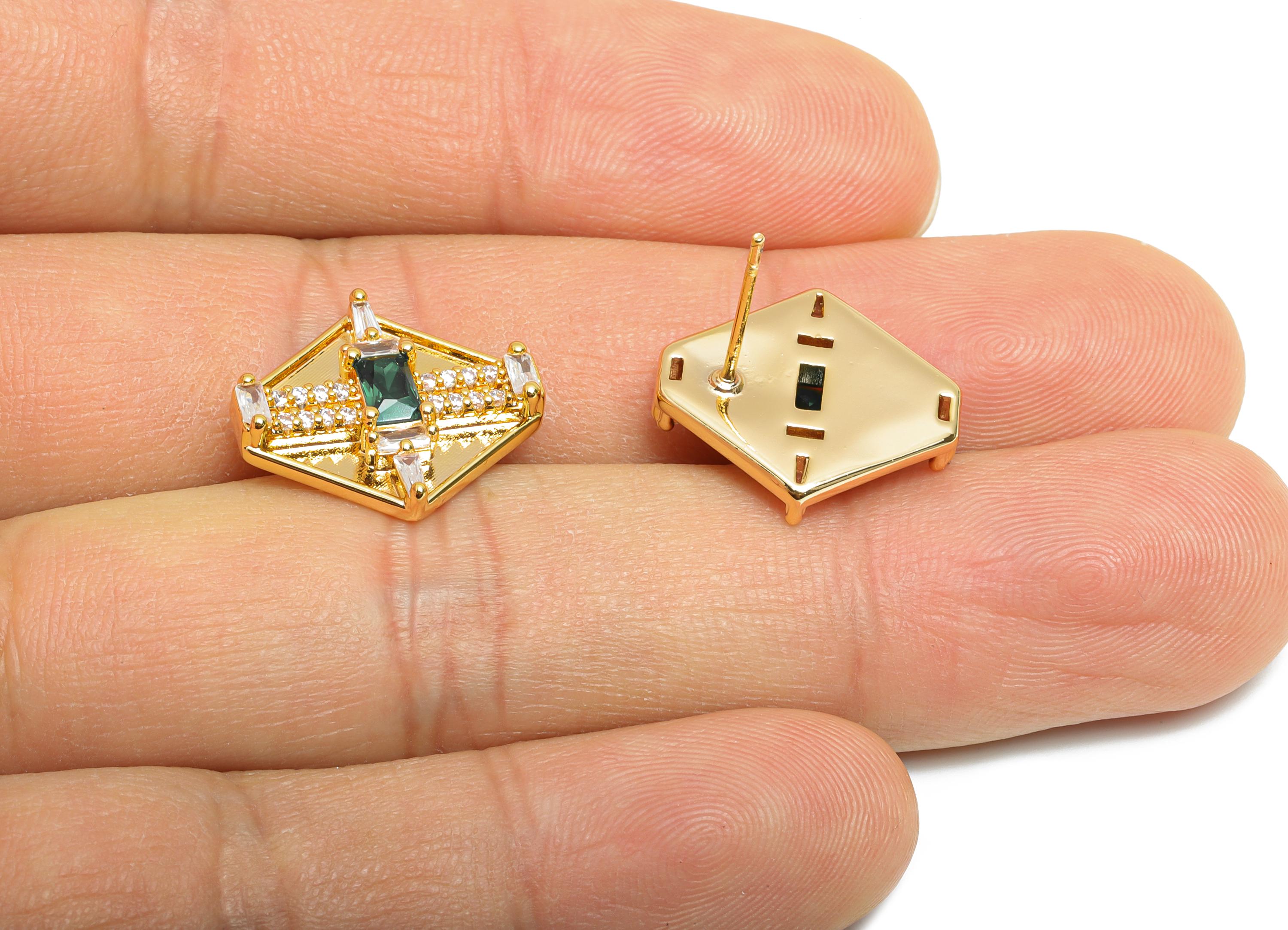Hexagonal Green Spinel Earring - Brass Sophisticated Party Earring - Minimalist Luxe Earrings - 18K Real Gold Plated - 17x16x4mm - RGP10381 - DOMEDBAZAAR