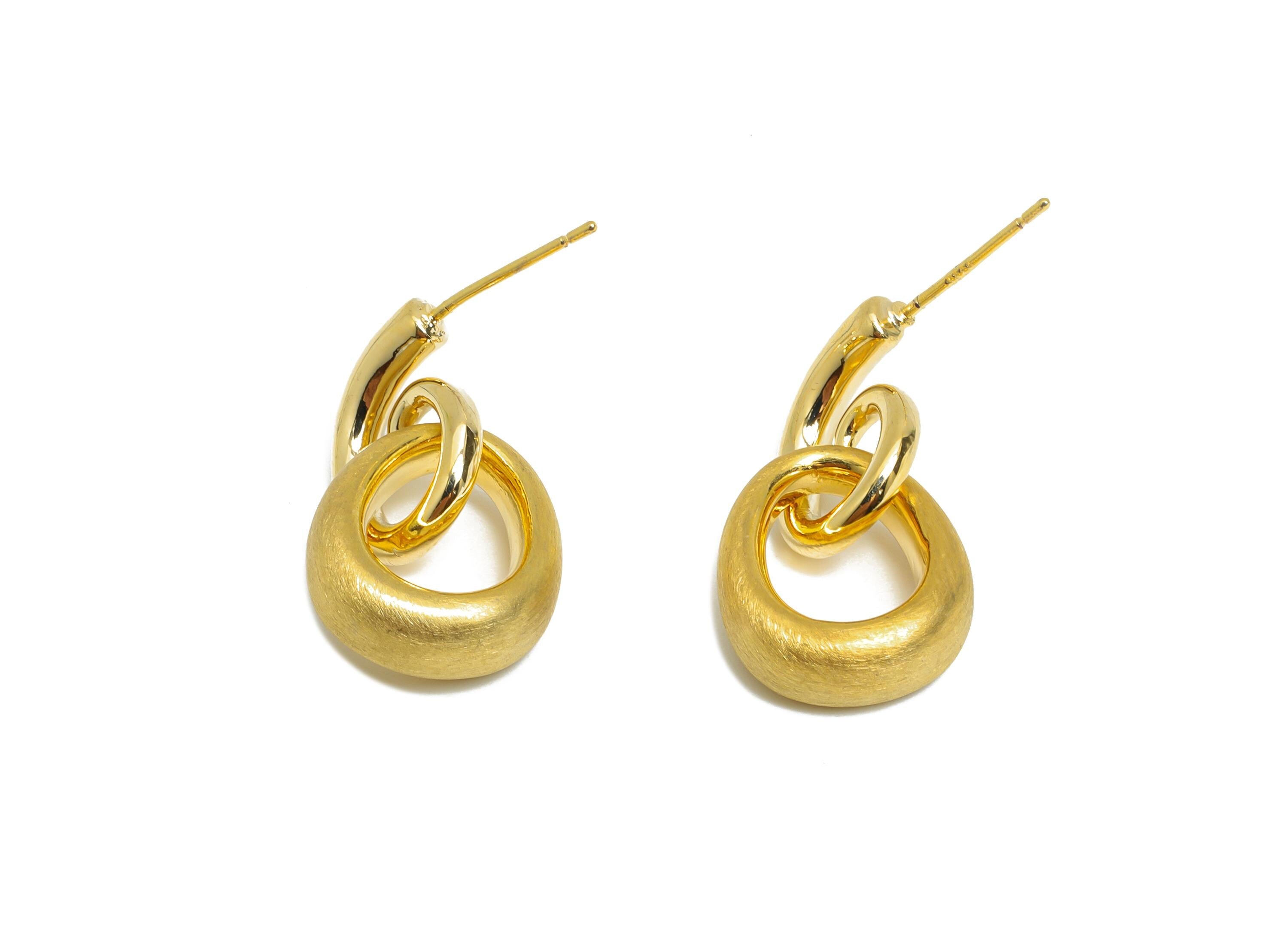 Brass Drop Dangle Earring - Gold Curved Spiral Earring Post - Geometric Hanging Earring Post - 18K Gold Plated - 23.55x13.27x0.73mm -RGP9583 - DOMEDBAZAAR