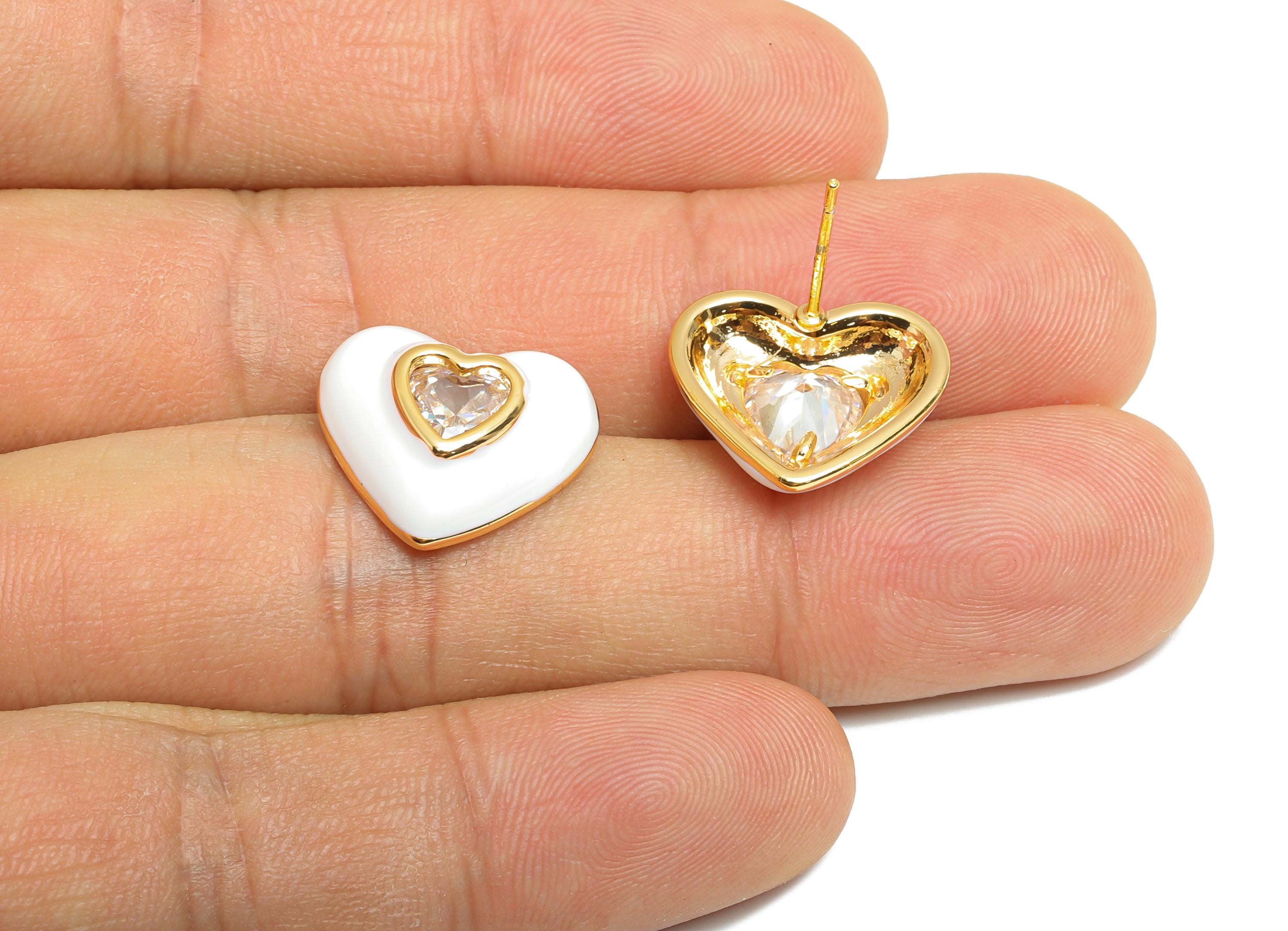 Brass Enamel Heart Earring - Brass Bold Enamel Chic Colorful Stud - Vibrant Enamel Jewelry - 18K Real Gold Plating - 16x14x4mm - RGP10388B - DOMEDBAZAAR