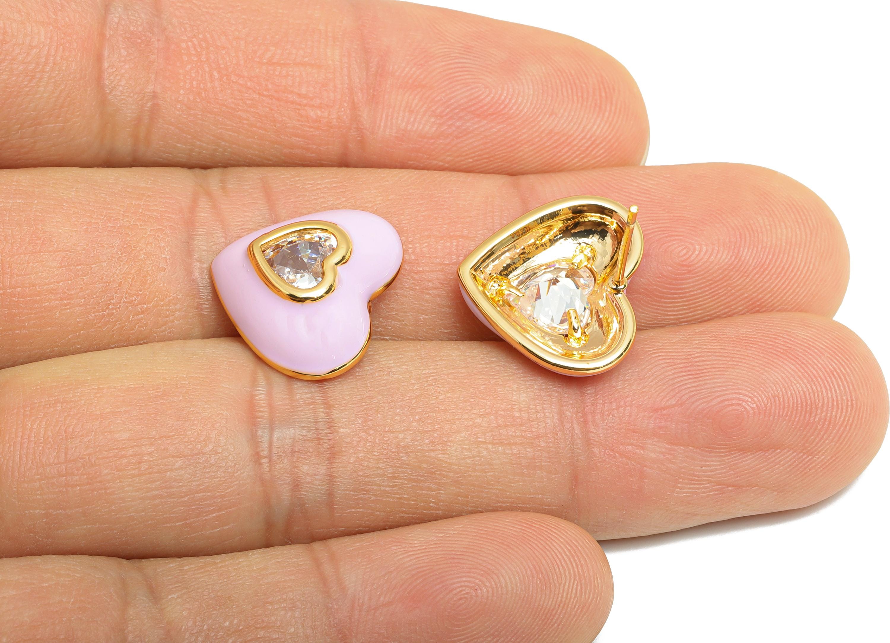 Brass Enamel Heart Earring - Brass Bold Enamel Chic Colorful Stud - Vibrant Enamel Jewelry - 18K Real Gold Plating - 16x14x4mm - RGP10388C - DOMEDBAZAAR