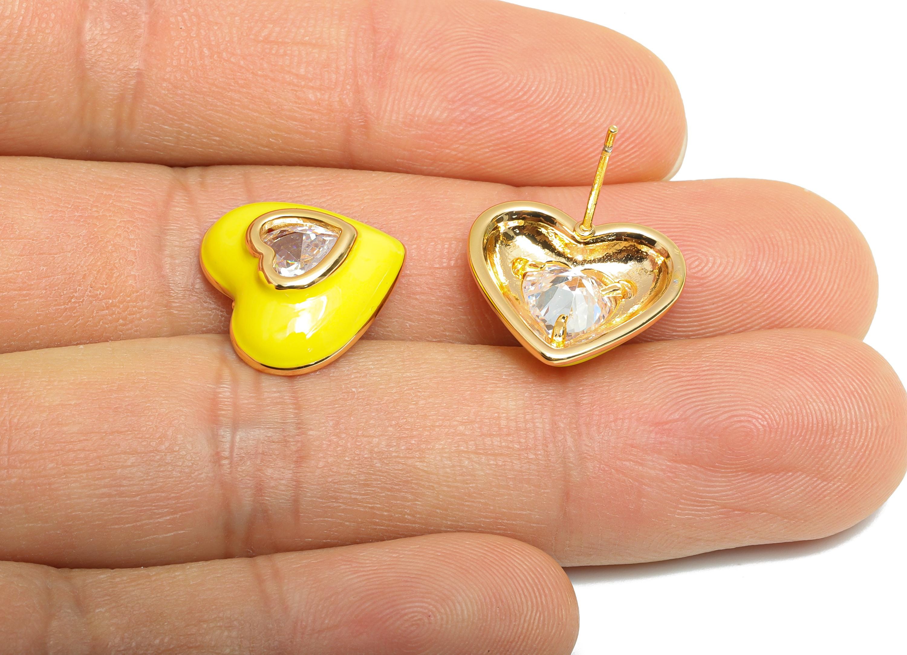 Brass Enamel Heart Earring - Brass Bold Enamel Chic Summer Stud - Vibrant Enamel Jewelry - 18K Real Gold Plating - 16x14x4mm - RGP10388D - DOMEDBAZAAR