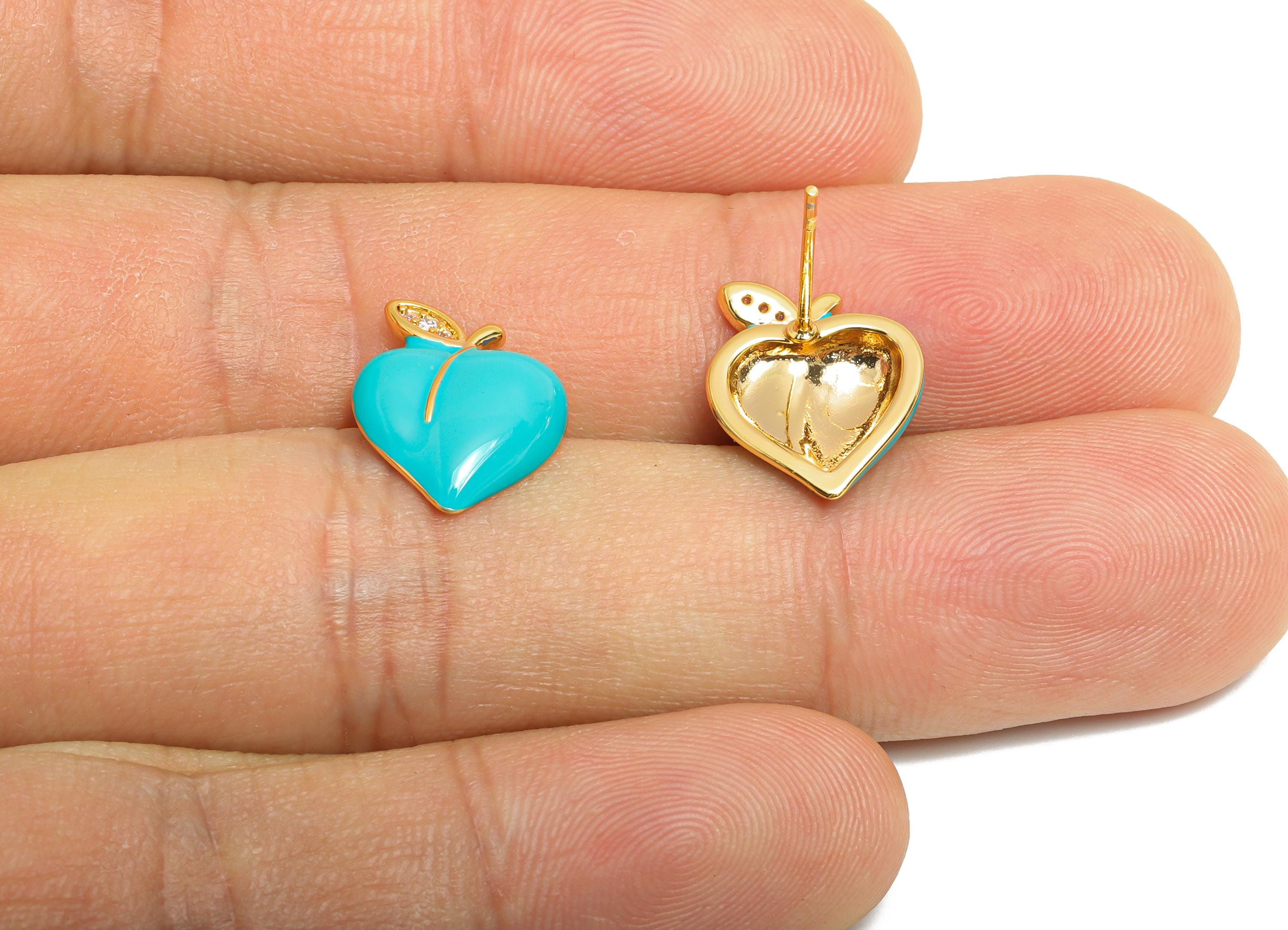 Brass Enamel Peach Earring - Brass CZ Bold Enamel Chic Colorful Stud - Vibrant Enamel Jewelry - 18K Real Gold Plating - 13x11x3mm -RGP10382A - DOMEDBAZAAR