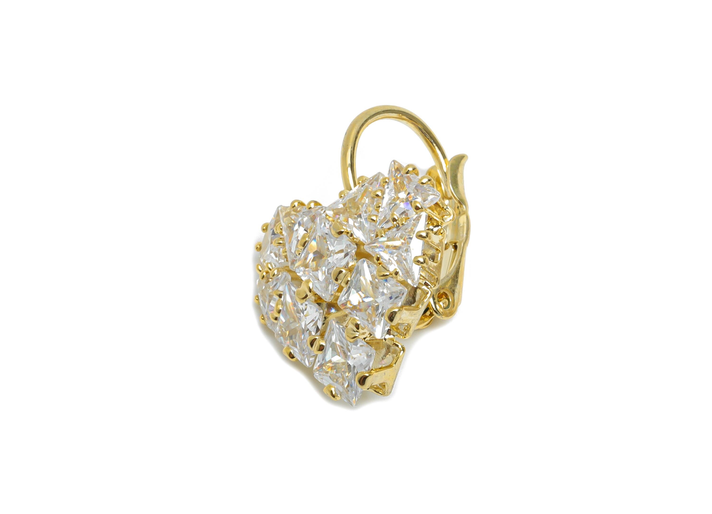 Brass Heart Earring Clasp - Gold Heart Cluster CZ Earring - Dazzling Lever back Earring - 18K Real Gold Plated - 20x16.51x11.61mm - RGP9600 - DOMEDBAZAAR