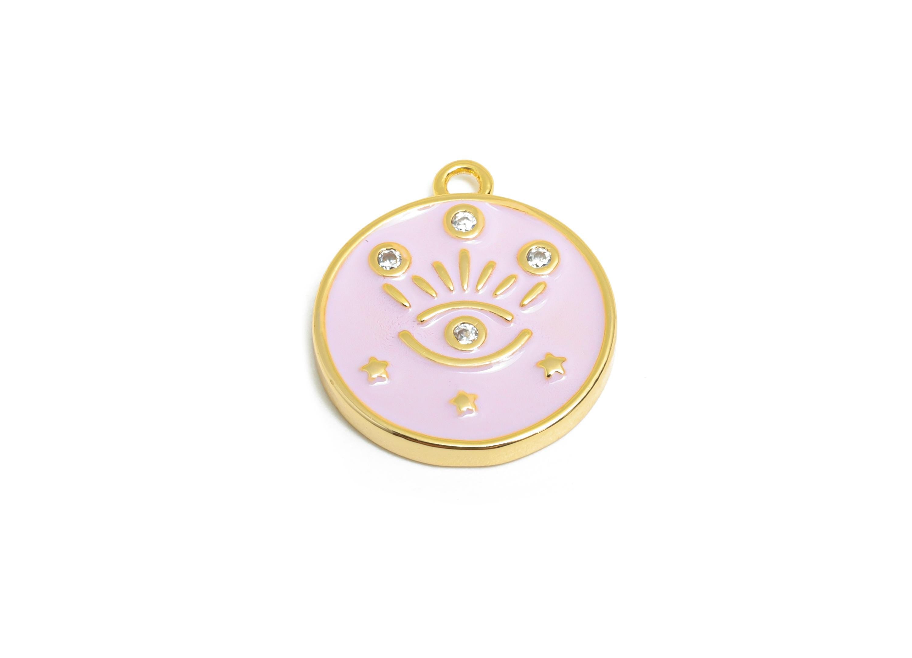 Brass CZ Eye Enamel Charm - Enlightenment Earring Charm - Boho Enamel Pendant Charm - 18K Real Gold Plating - 17x15x1mm -RGP10391C - DOMEDBAZAAR