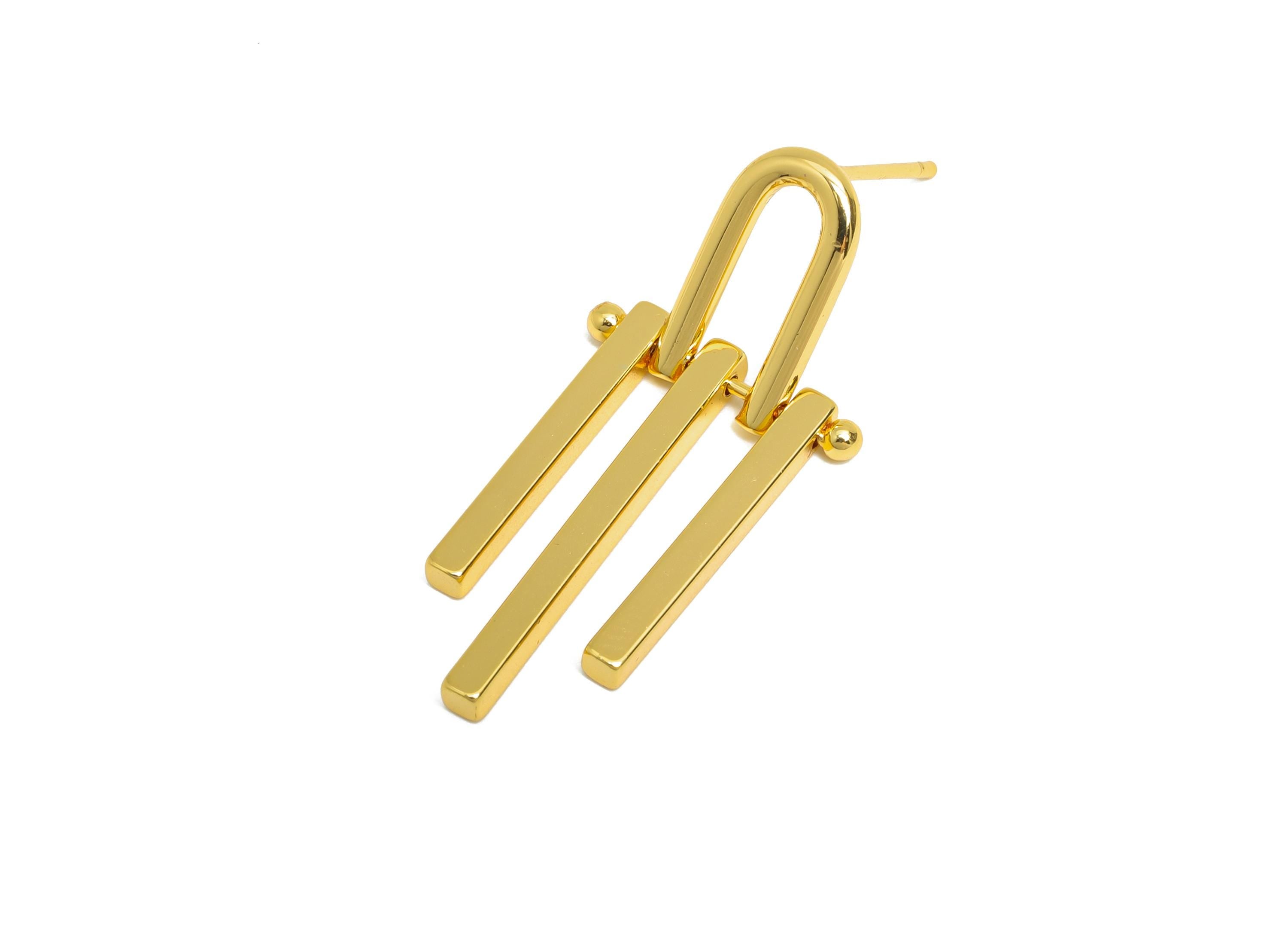 Brass Triple Bars Tassel Earrings - Gold Unique Earring Post - Geometric Dangling Earring - 18K Real Gold Plated Brass -32.8x15x2mm -RGP9534 - DOMEDBAZAAR