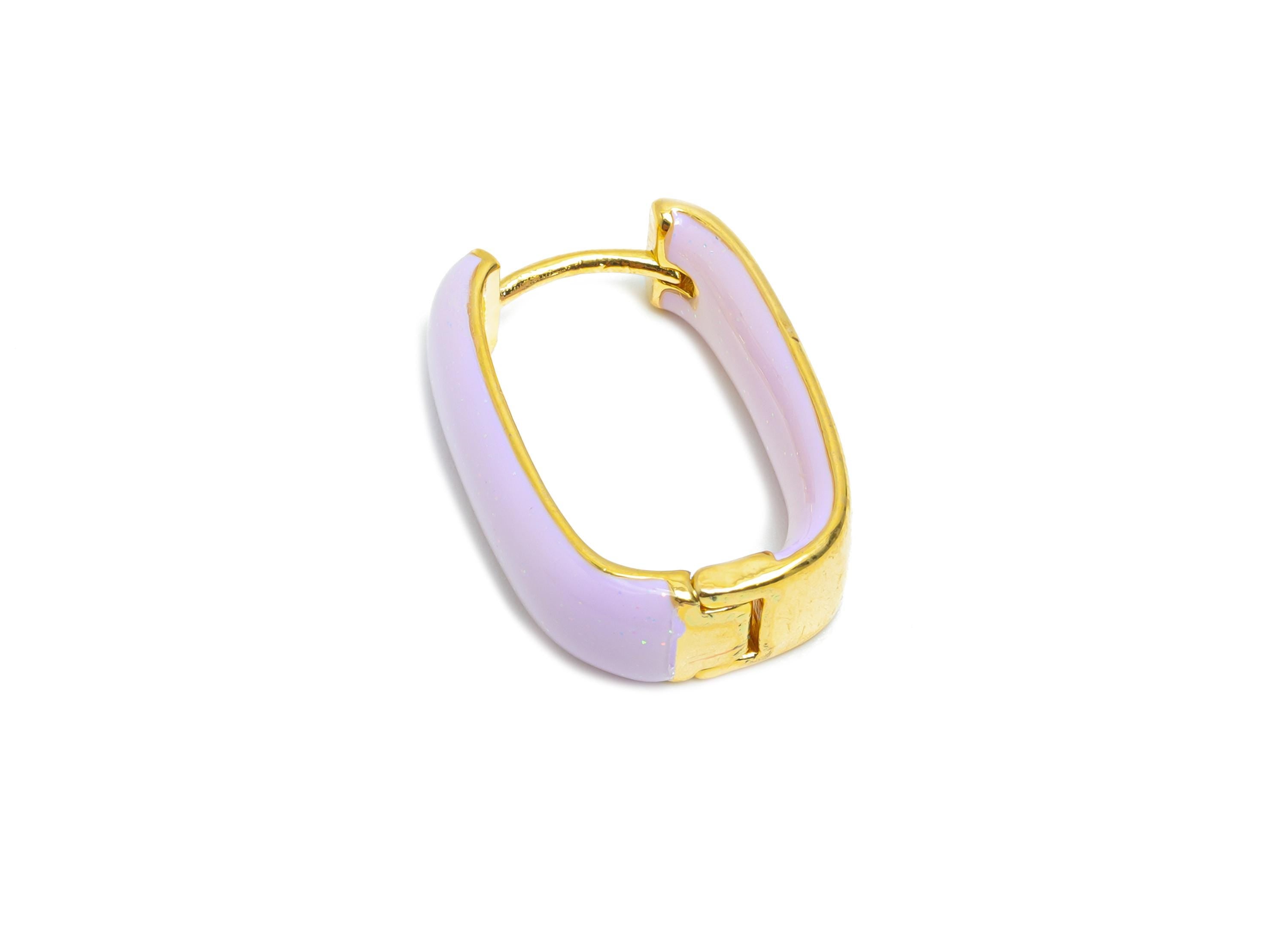 Brass U Shape Hoop Earring - Purple Enamel Chunky Earring - Minimalist Gold Oval Earring - 18K Real Gold Plated -21.01x14.92x6.2mm-RGP9604C - DOMEDBAZAAR