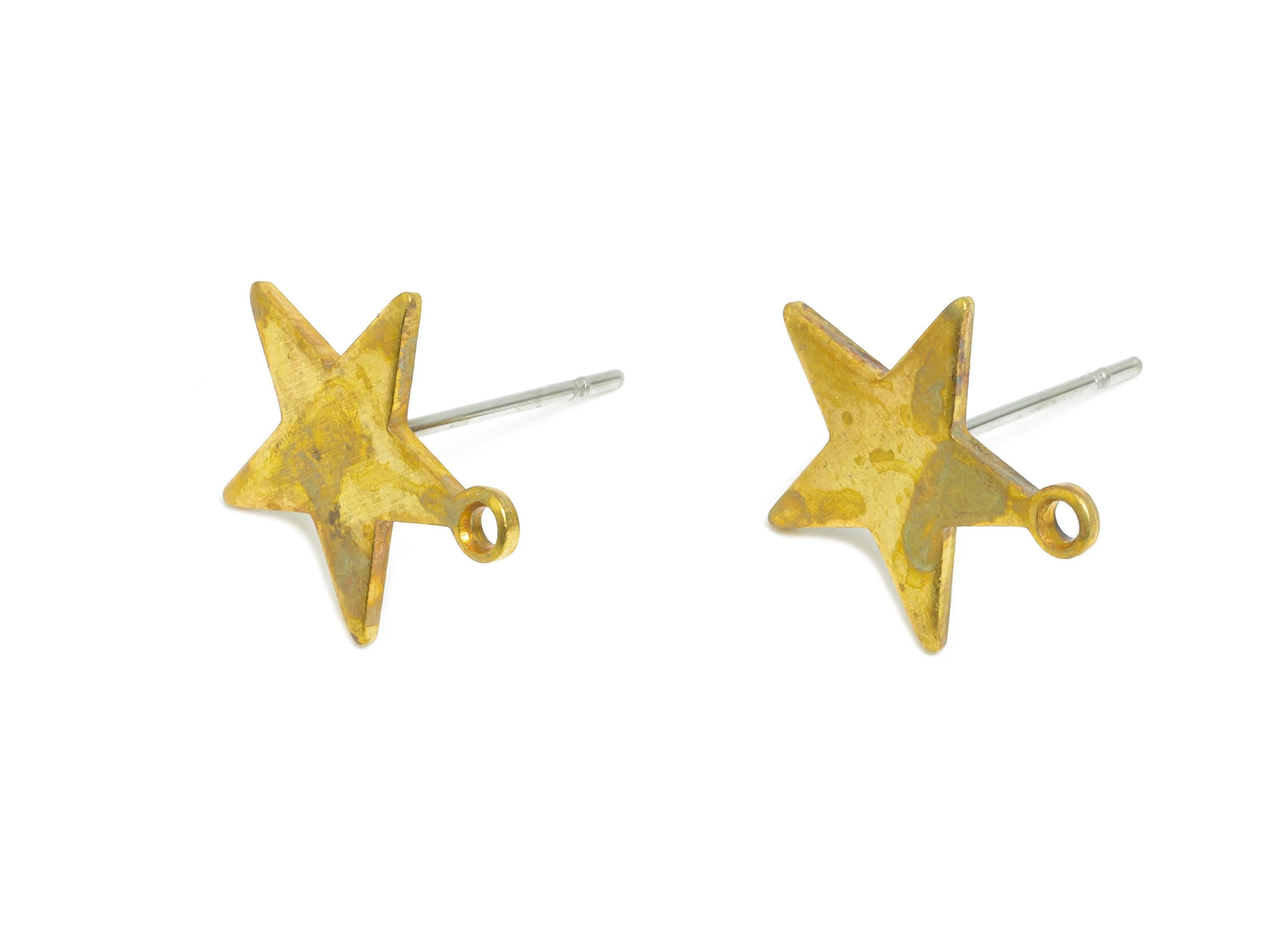 Star Earring Stud - Raw Brass Star Earring Post With Loop - Brass Customizable Stud Earring - DIY Jewelry Component - 13x12x1.09mm - PP11046 - DOMEDBAZAAR