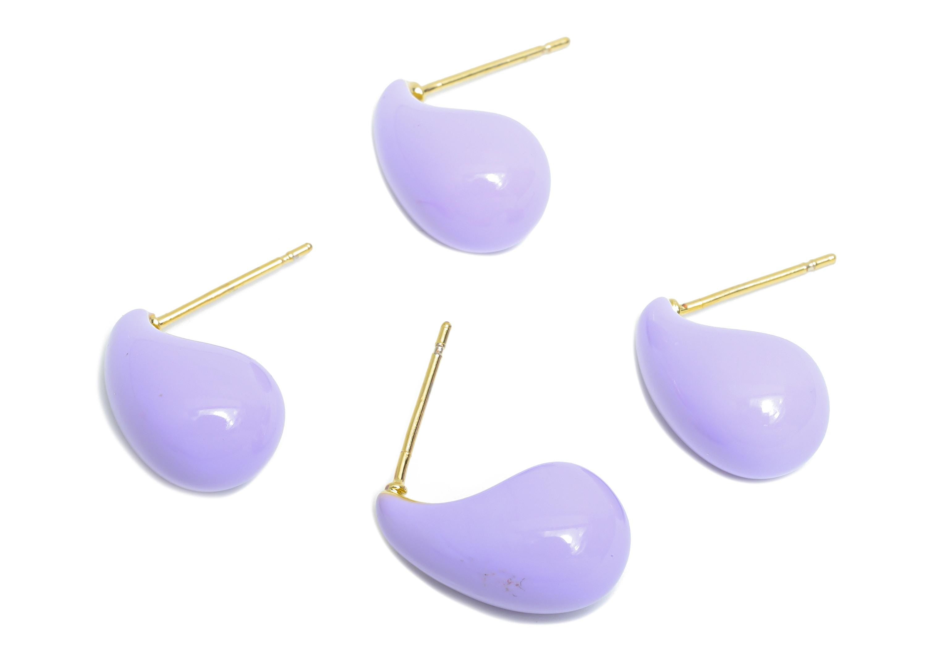 Brass Teardrop Stud Earring - Purple Curved Drop Enamel Earring Post - Gold Everday Jewelry -18K Real Gold Plated-16.61x8.73x0.71mm-RGP9602C - DOMEDBAZAAR