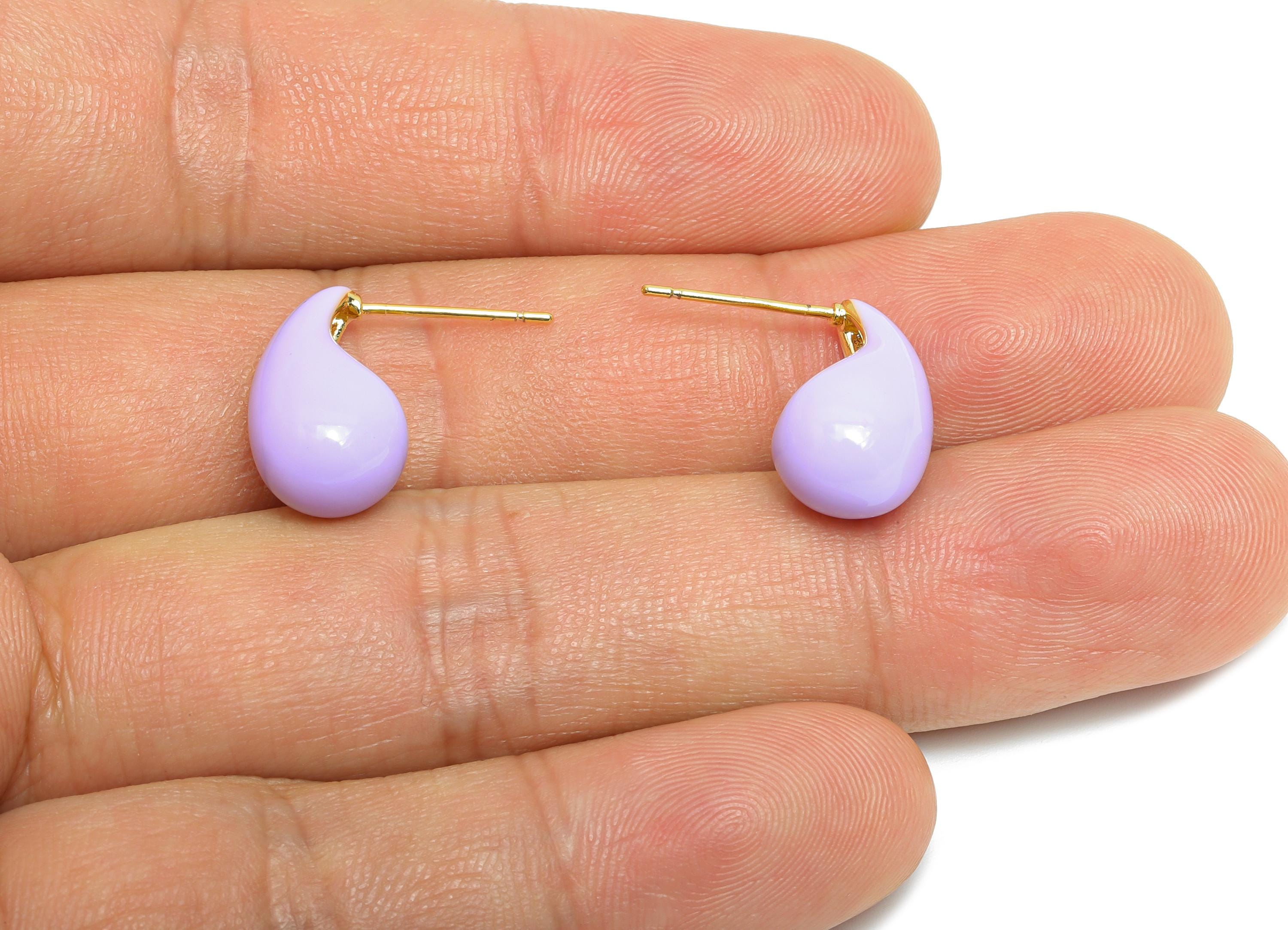 Brass Teardrop Stud Earring - Purple Curved Drop Enamel Earring Post - Gold Everday Jewelry -18K Real Gold Plated-16.61x8.73x0.71mm-RGP9602C - DOMEDBAZAAR