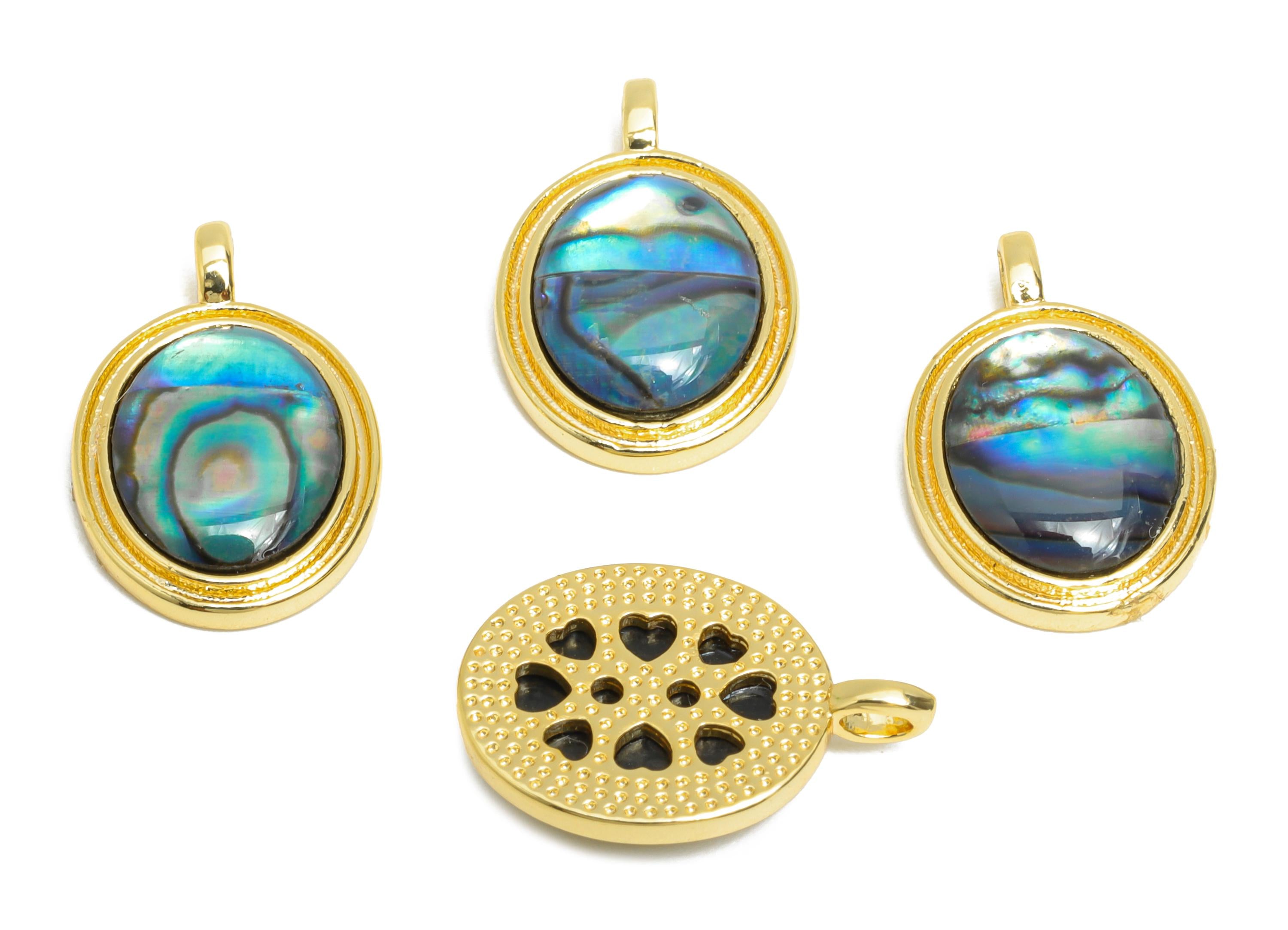 Abalone Shell Oval Earring Charm - Brass Gold Pendant for Necklace - Refined Gold Oval Charm - 18K Gold-Plated Brass - 13.6x11x3mm -RGP9547 - DOMEDBAZAAR
