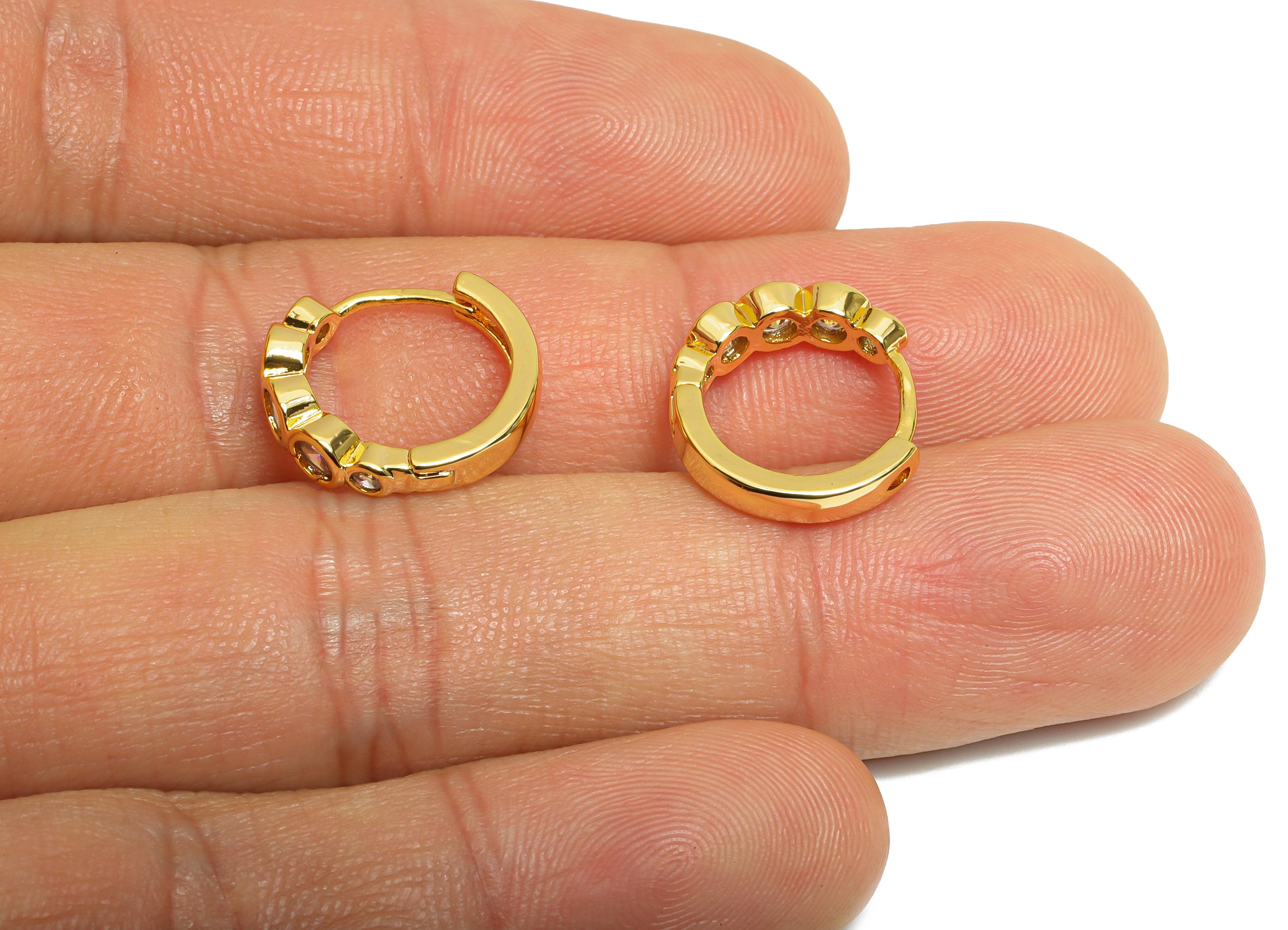 Brass Beaded Sparking Hoop - Brass Chic Huggie Hoop Clasp - Elegant Tiny Cubic Zircon Earring - 18K Real Gold Plating - 15.2x4x2mm - RGP9682 - DOMEDBAZAAR