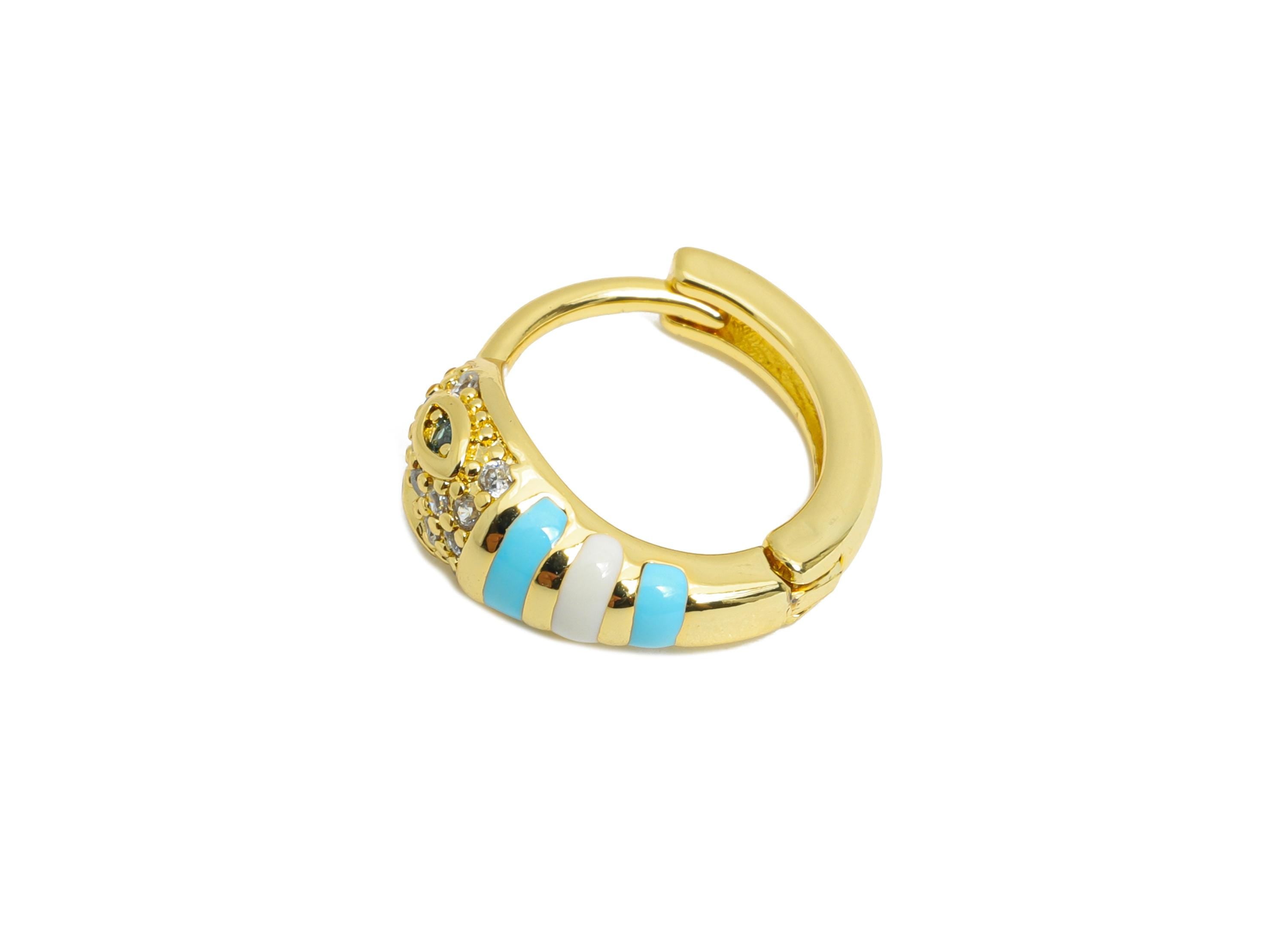 Snake Hoop Earring - Brass Colorful Enamel Huggie Hoop - Cubic Zircon Dainty Animal Hoop Earring - 18K Real Gold Plated - 14x12x5mm -RGP9710 - DOMEDBAZAAR