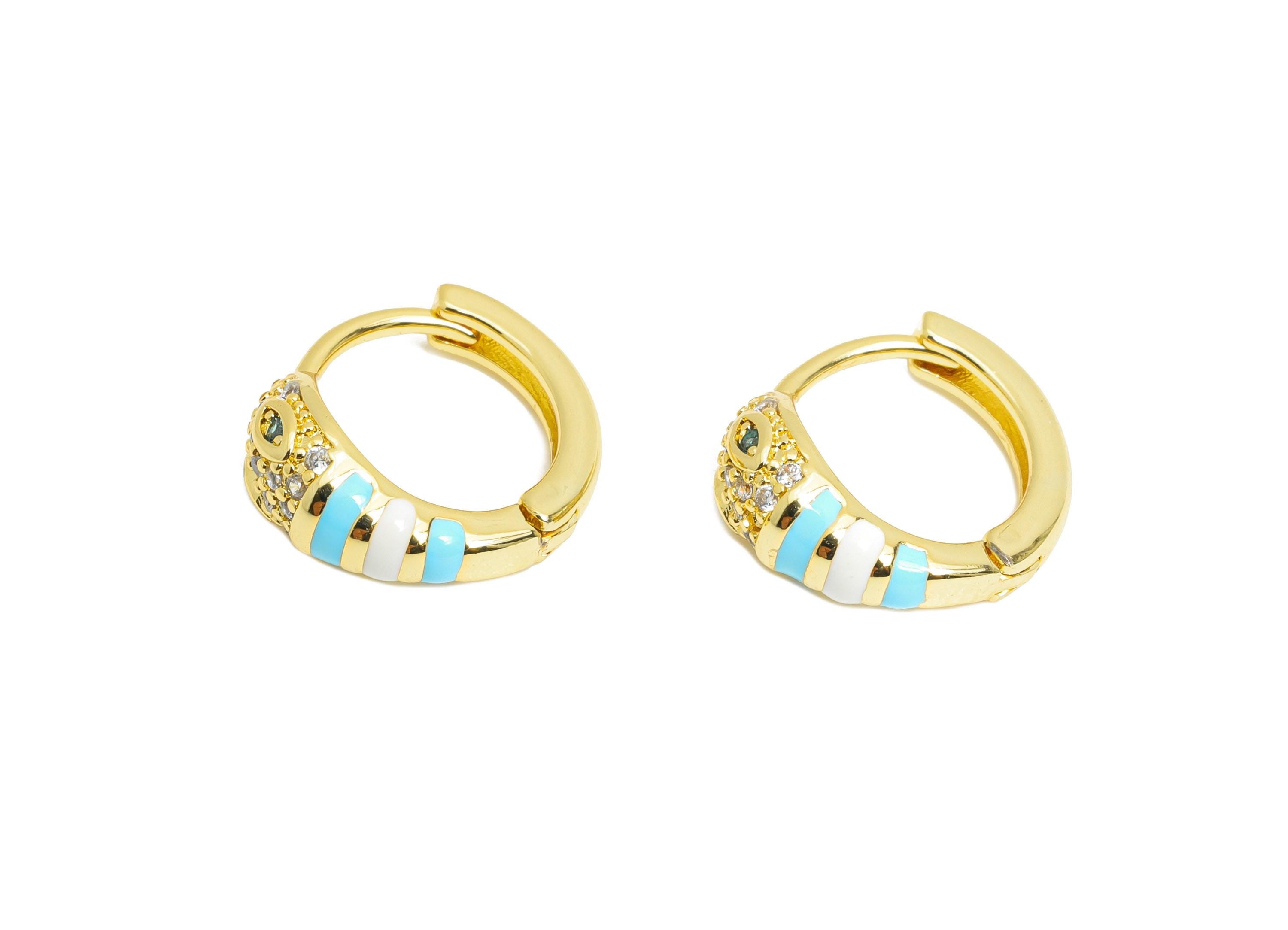 Snake Hoop Earring - Brass Colorful Enamel Huggie Hoop - Cubic Zircon Dainty Animal Hoop Earring - 18K Real Gold Plated - 14x12x5mm -RGP9710 - DOMEDBAZAAR
