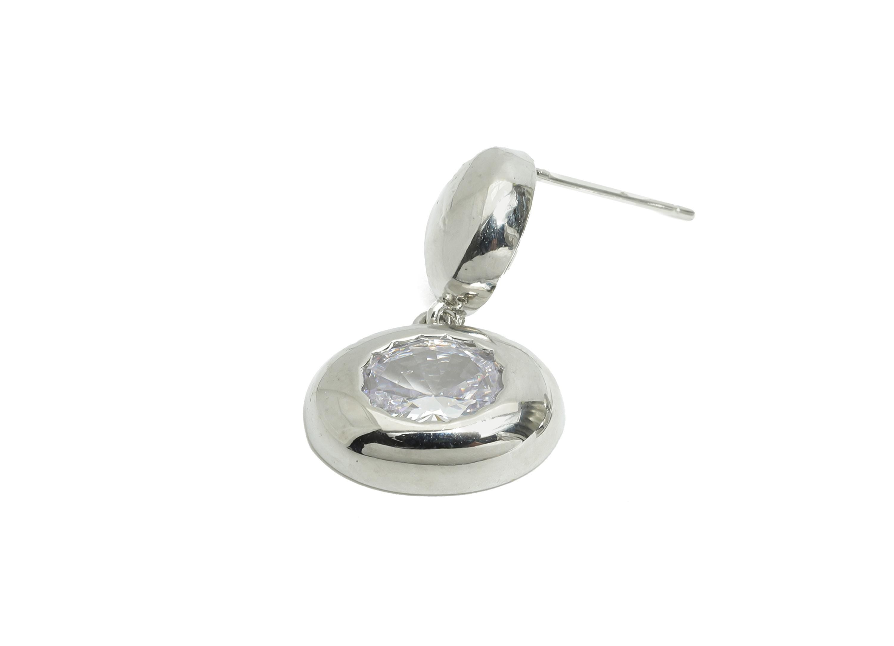 Dangle Earring Stud - Brass Chic Dangling Earring Post - Cubic Zircon Dainty Earring Stud - 18K Real White Gold Plated - 23x14x4mm -RGP9652S - DOMEDBAZAAR