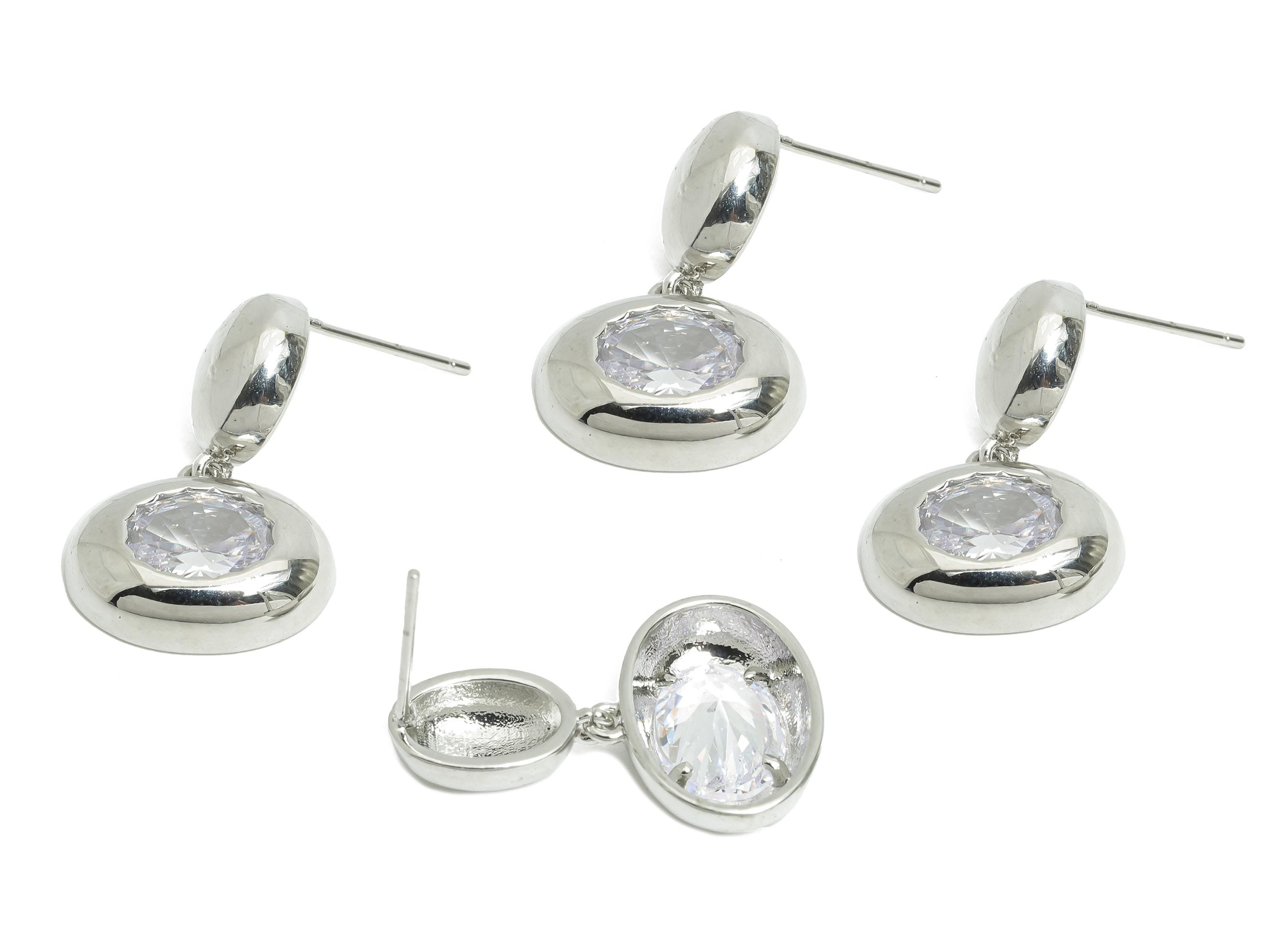 Dangle Earring Stud - Brass Chic Dangling Earring Post - Cubic Zircon Dainty Earring Stud - 18K Real White Gold Plated - 23x14x4mm -RGP9652S - DOMEDBAZAAR