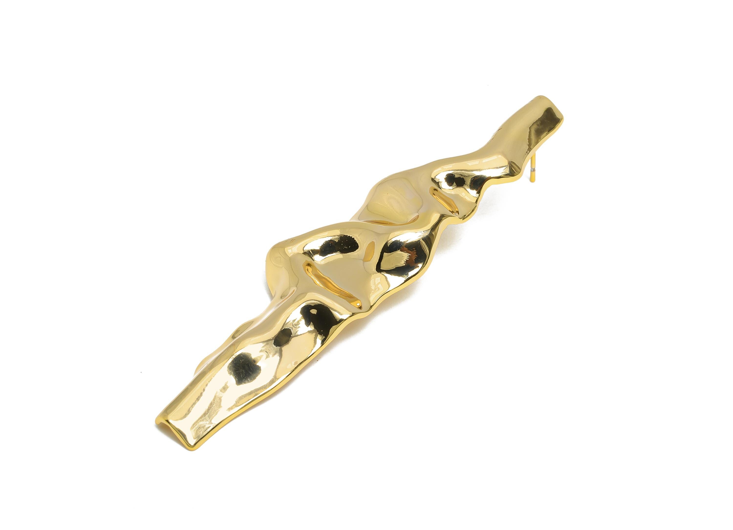 Bold Artistic Earring Stud - Brass Shiny Ripple Earring Post - Organic Gold Drop Earring Stud - 18K Real Gold Plated - 71x18x3.8mm - RGP9687 - DOMEDBAZAAR