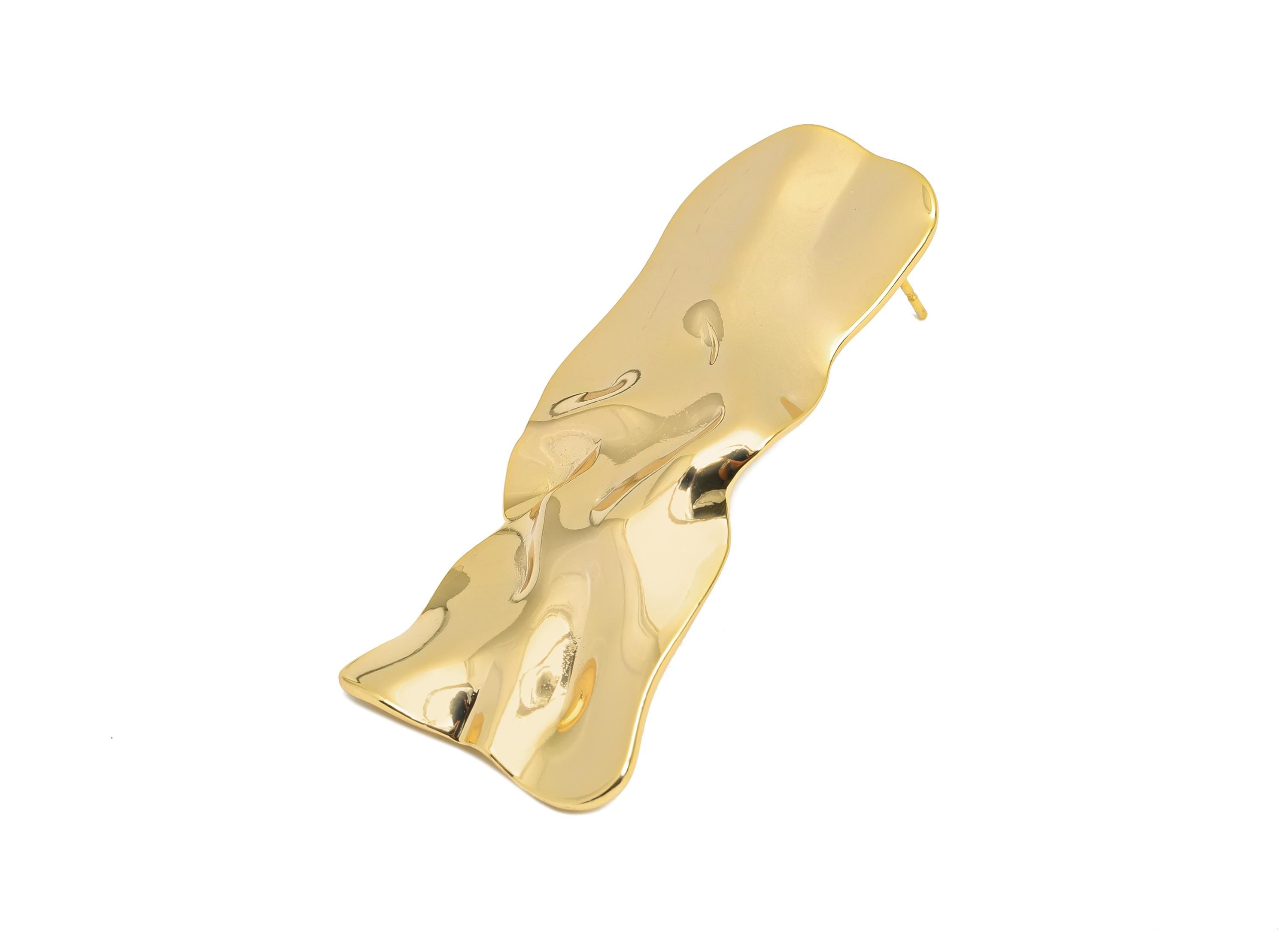Bold Artistic Earring Stud - Brass Luxury Artistic Jewelry - Abstract Wavy Gold Earring Post - 18K Real Gold Plated - 55x21x3mm - RGP9647 - DOMEDBAZAAR