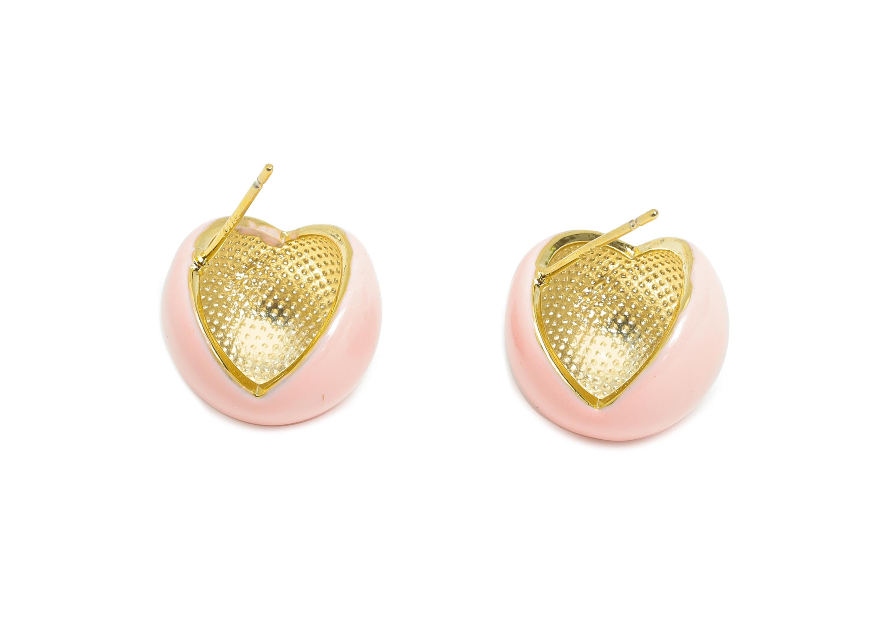 Brass Round Stud Earring - Pink Three Quarter Sphere Enamel Earring Post - Everday Jewelry - 18K Gold Plated - 15.89x15.55x0.71mm -RGP9606A - DOMEDBAZAAR