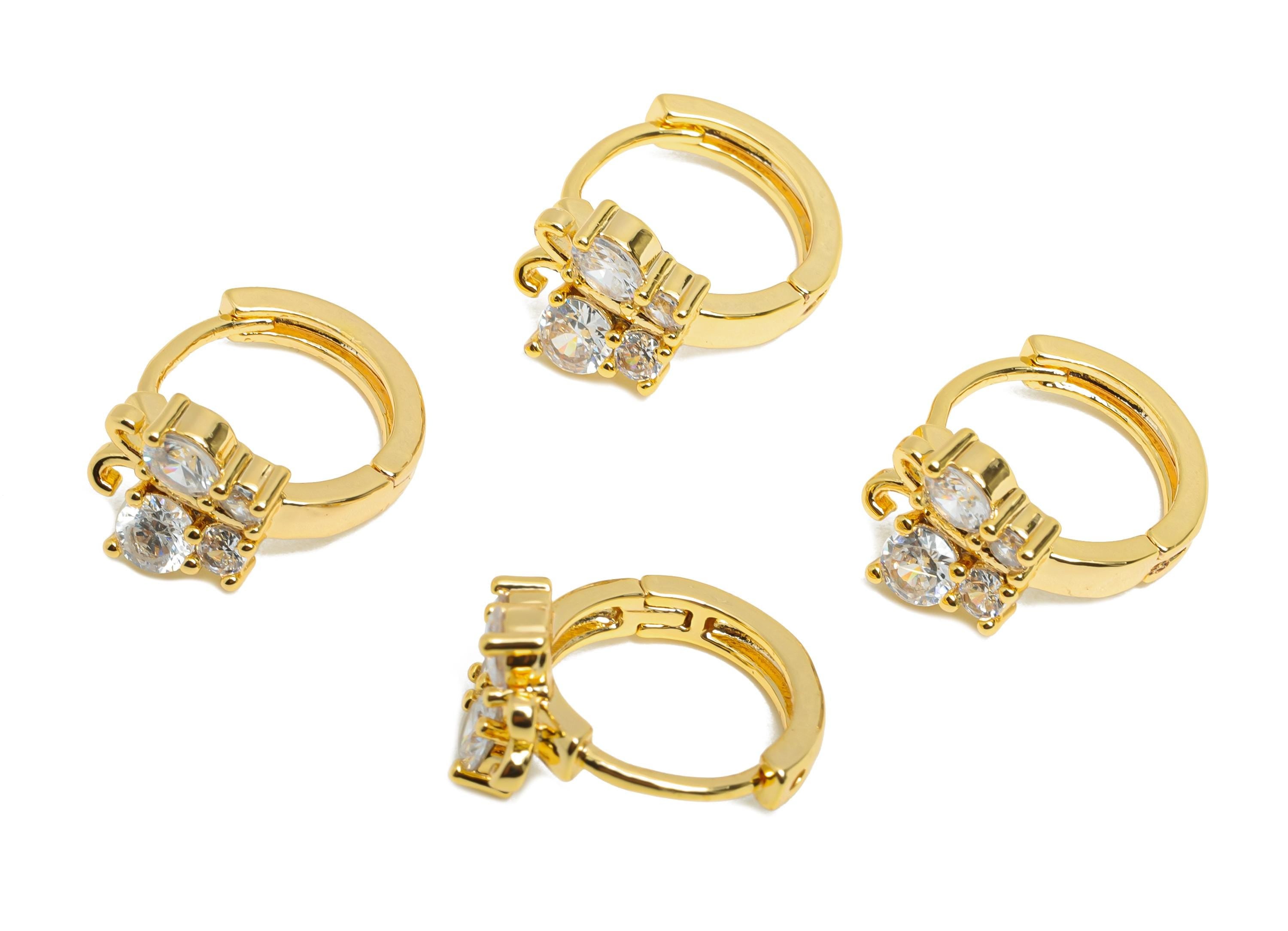 Brass Butterfly Sparking Hoop - Brass Huggie Hoop Clasp - Classic Bling Cubic Zircon Earring - 18K Real Gold Plating - 16.5x10x4mm - RGP9685 - DOMEDBAZAAR