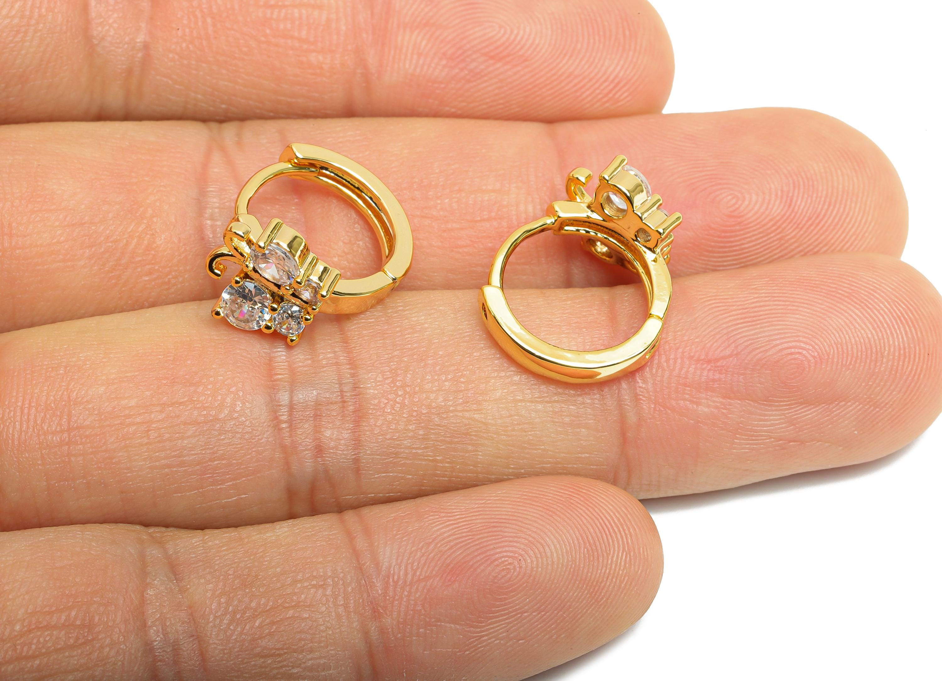 Brass Butterfly Sparking Hoop - Brass Huggie Hoop Clasp - Classic Bling Cubic Zircon Earring - 18K Real Gold Plating - 16.5x10x4mm - RGP9685 - DOMEDBAZAAR